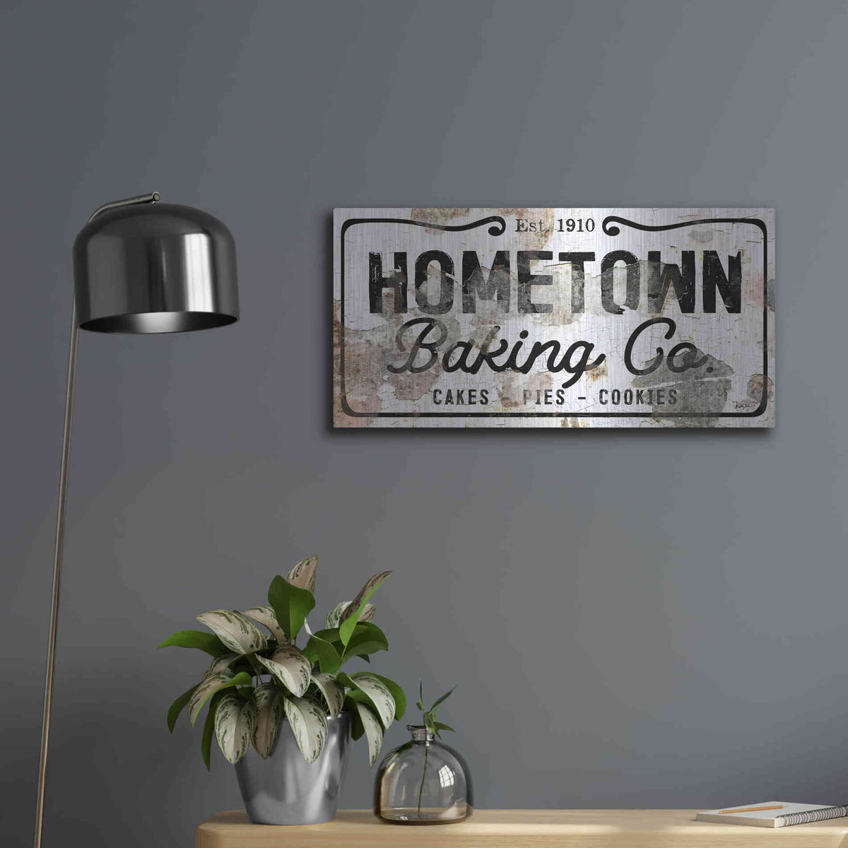 Luxe Metal Art 'Hometown Baking Co' by Kelley Talent, Metal Wall Art,24x12