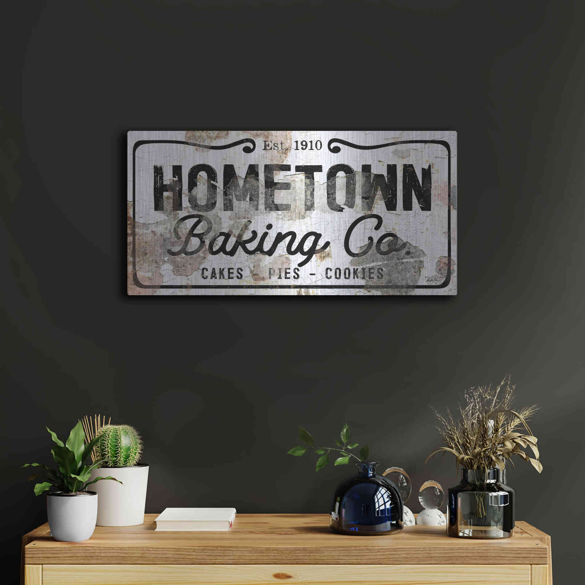 Luxe Metal Art 'Hometown Baking Co' by Kelley Talent, Metal Wall Art,24x12