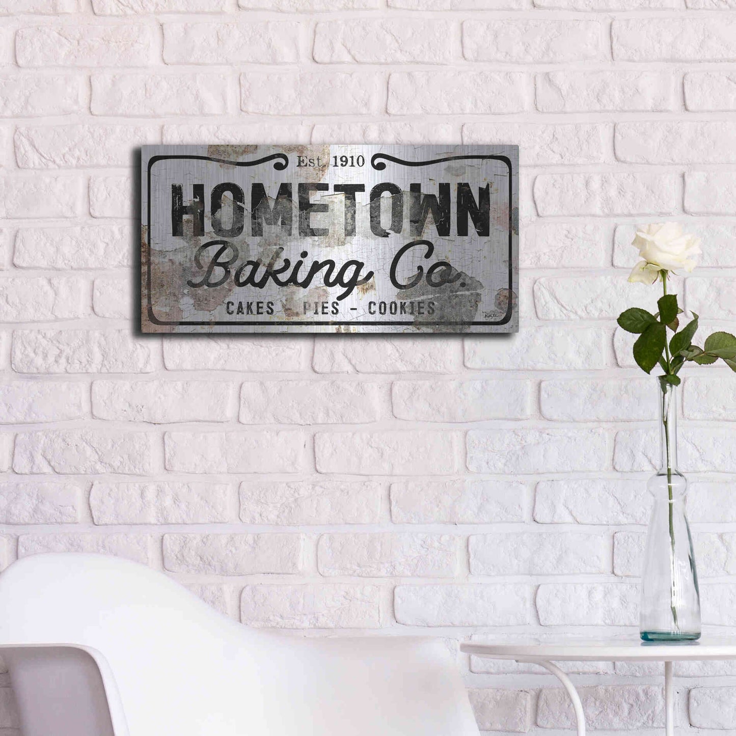 Luxe Metal Art 'Hometown Baking Co' by Kelley Talent, Metal Wall Art,24x12