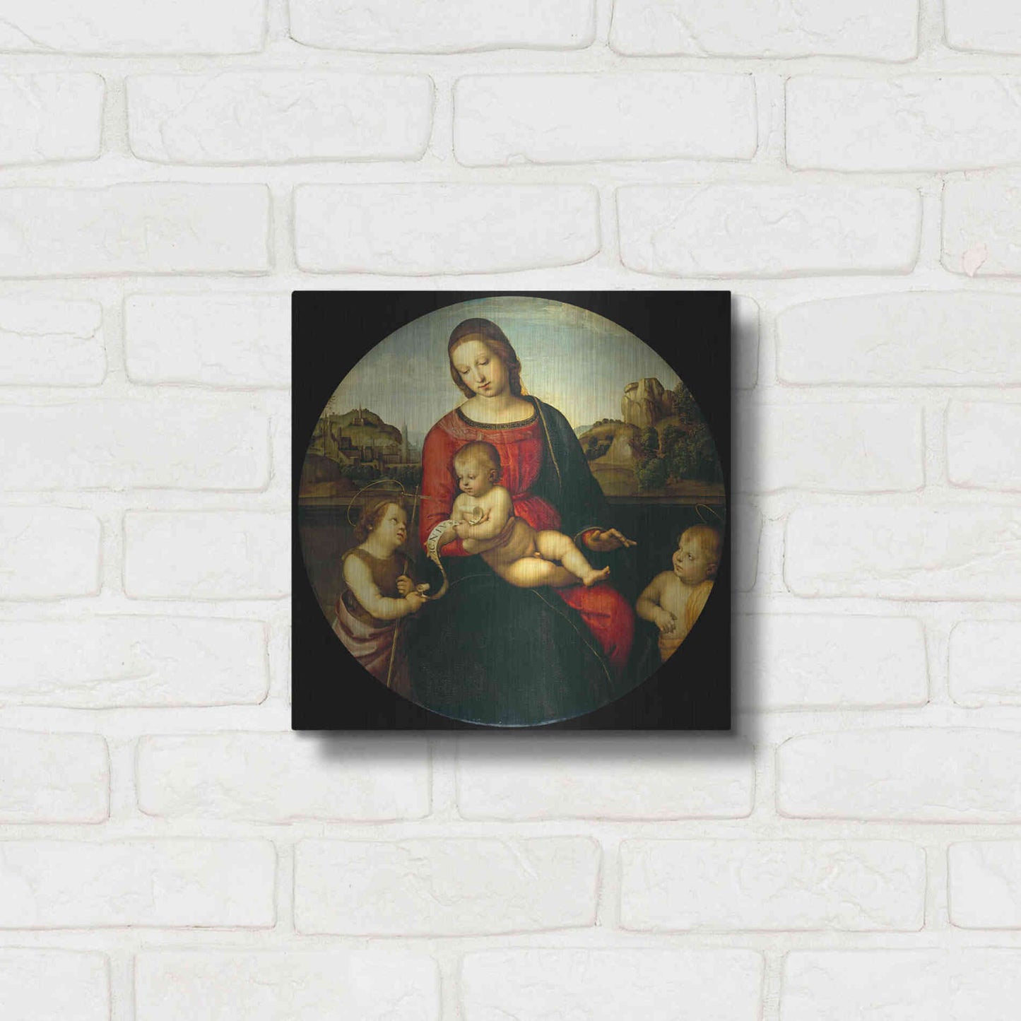 Luxe Metal Art 'Madonna with Child, St. John and a Child Saint' by Raphael, Metal Wall Art,12x12