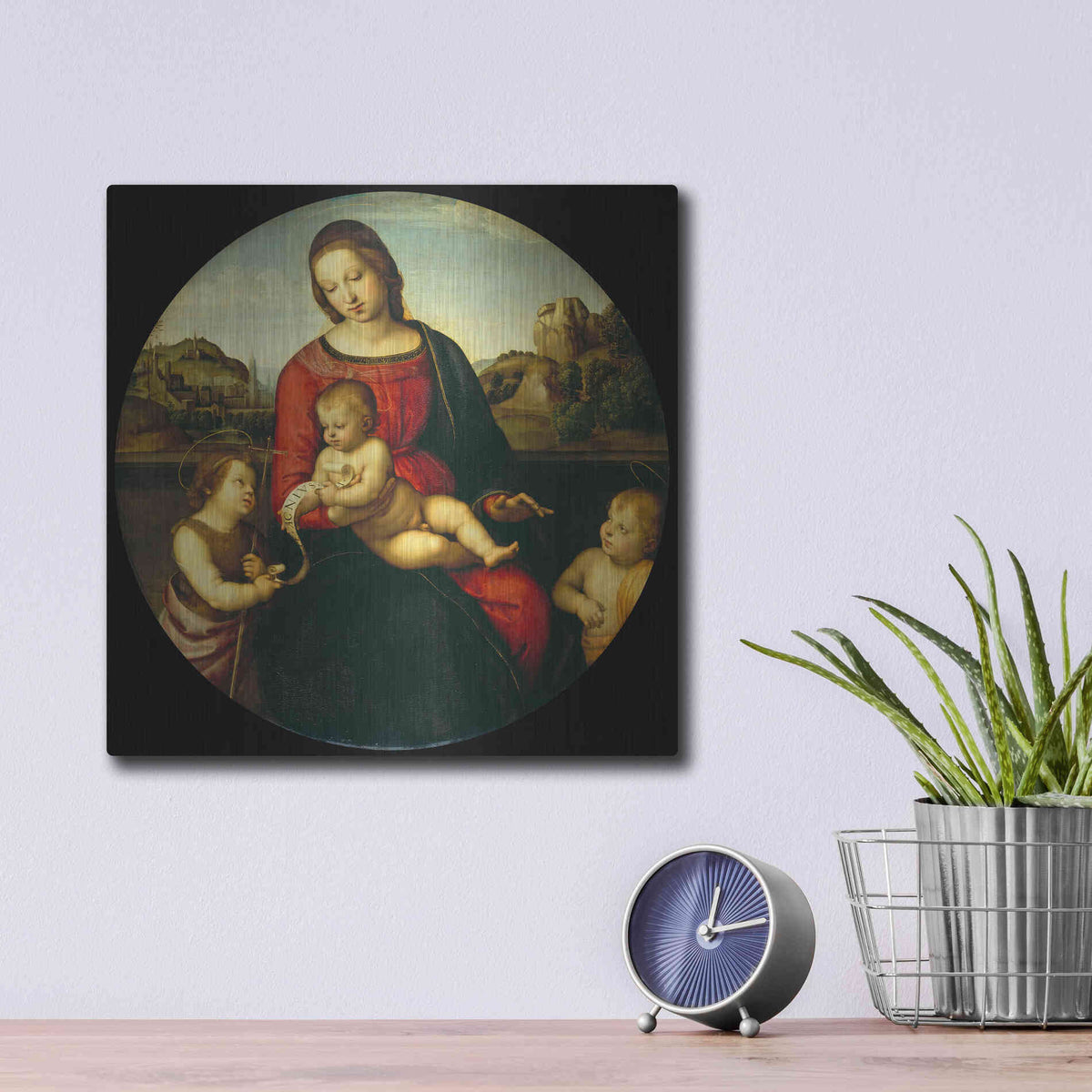 Luxe Metal Art 'Madonna with Child, St. John and a Child Saint' by Raphael, Metal Wall Art,12x12