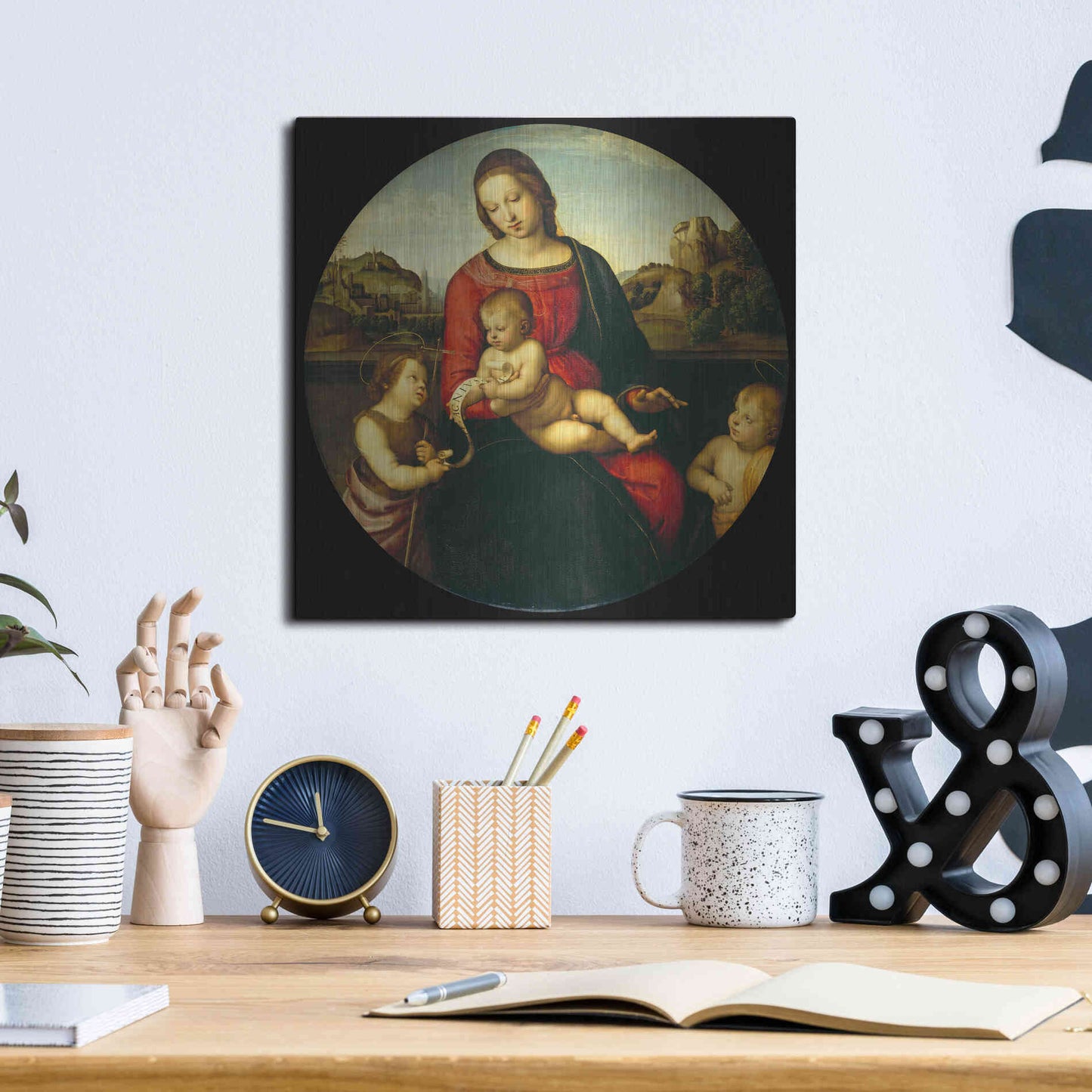 Luxe Metal Art 'Madonna with Child, St. John and a Child Saint' by Raphael, Metal Wall Art,12x12