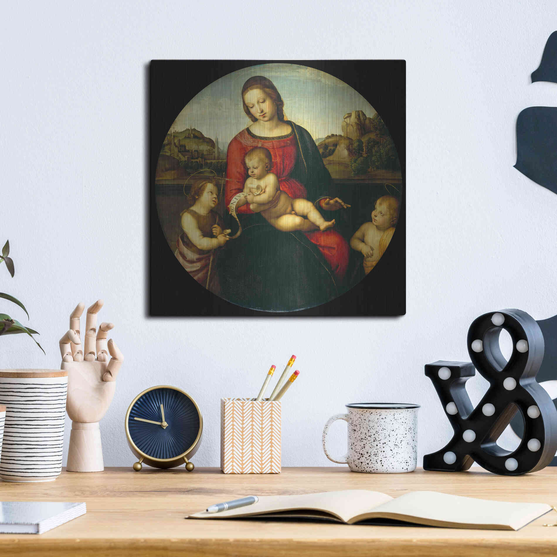 Luxe Metal Art 'Madonna with Child, St. John and a Child Saint' by Raphael, Metal Wall Art,12x12