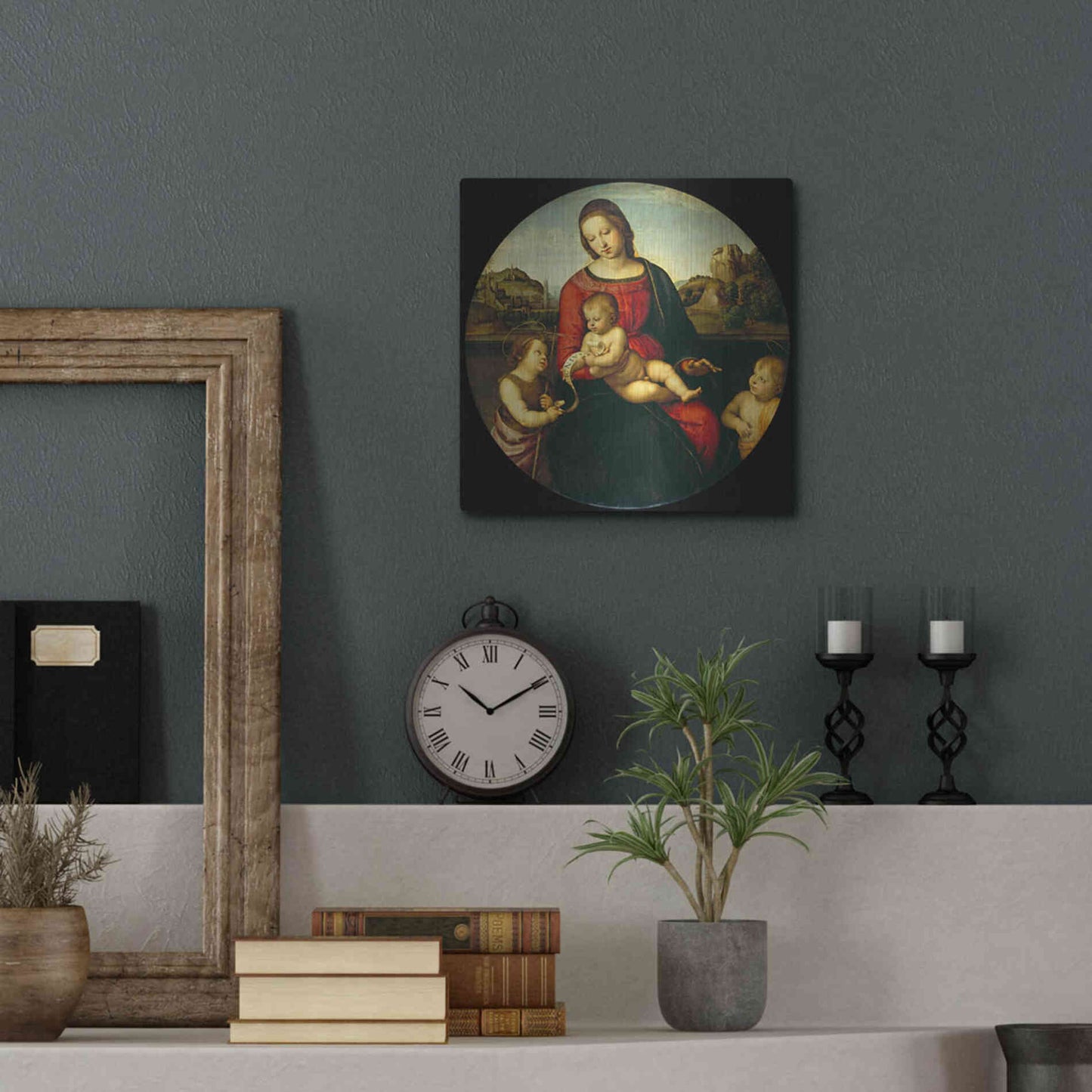Luxe Metal Art 'Madonna with Child, St. John and a Child Saint' by Raphael, Metal Wall Art,12x12