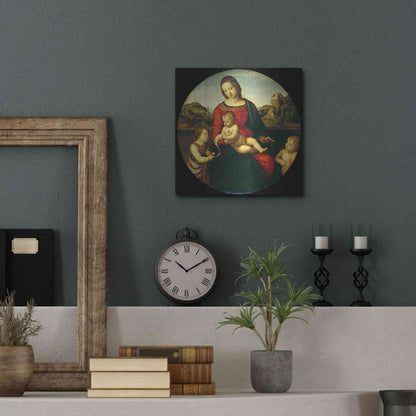 Luxe Metal Art 'Madonna with Child, St. John and a Child Saint' by Raphael, Metal Wall Art,12x12