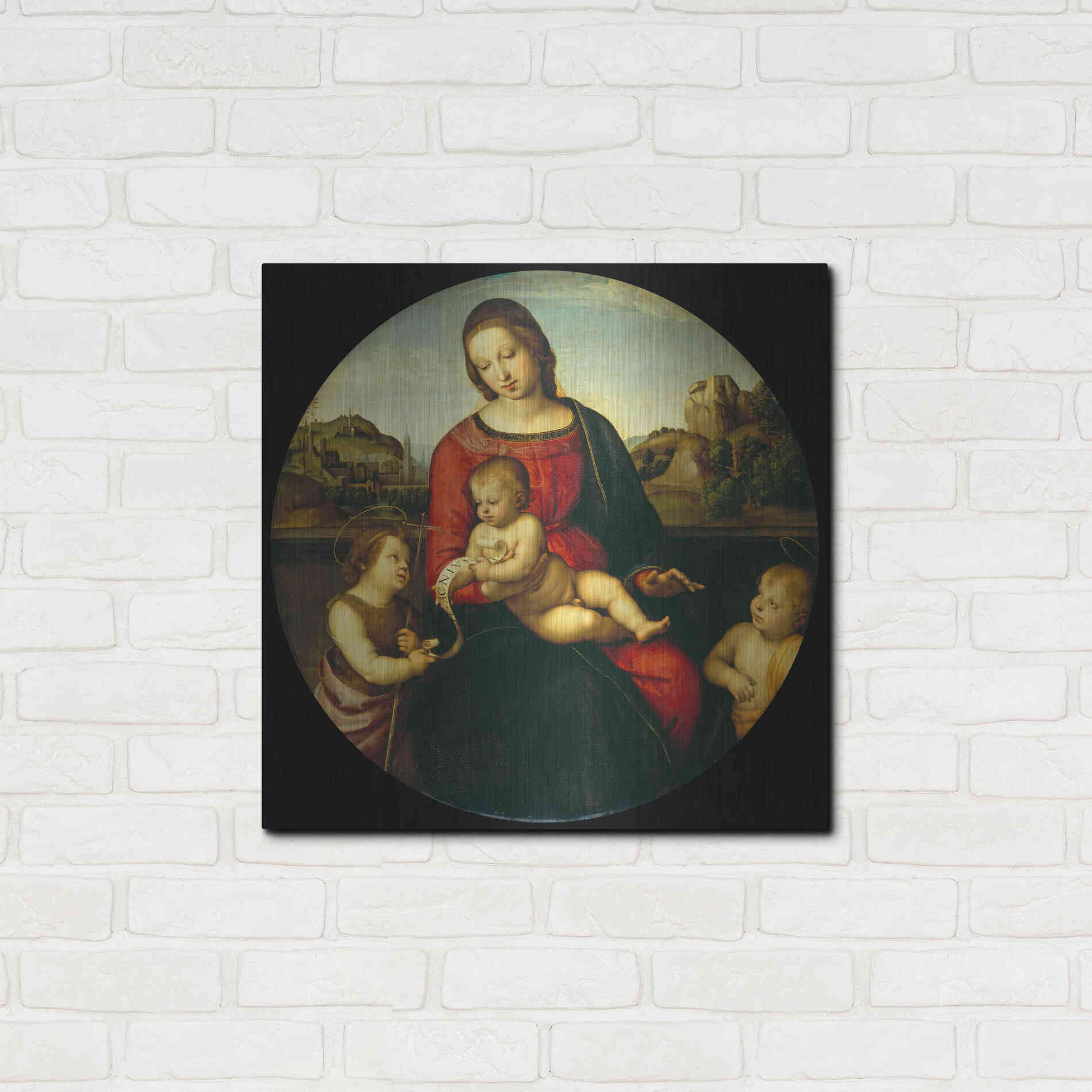 Luxe Metal Art 'Madonna with Child, St. John and a Child Saint' by Raphael, Metal Wall Art,24x24