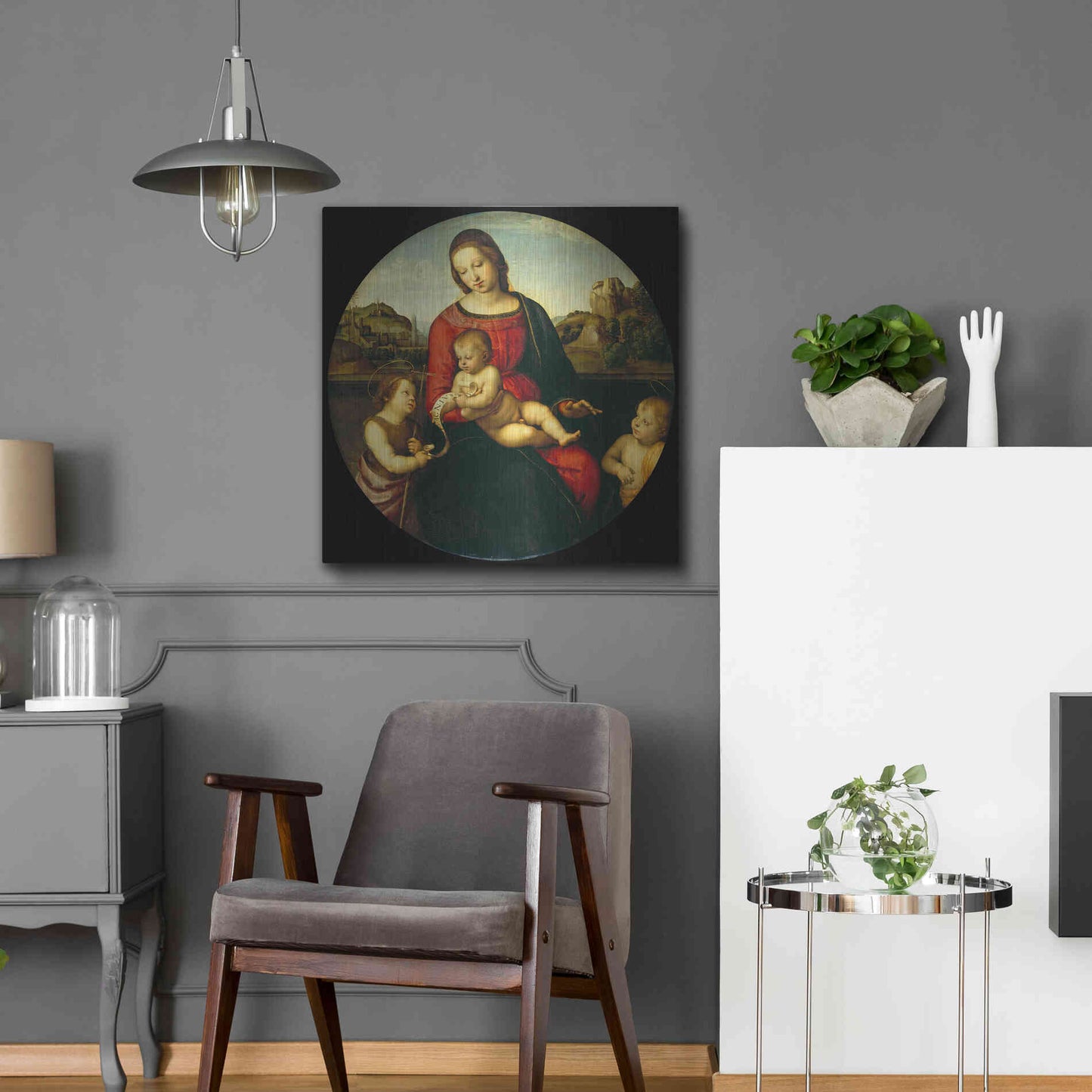 Luxe Metal Art 'Madonna with Child, St. John and a Child Saint' by Raphael, Metal Wall Art,24x24