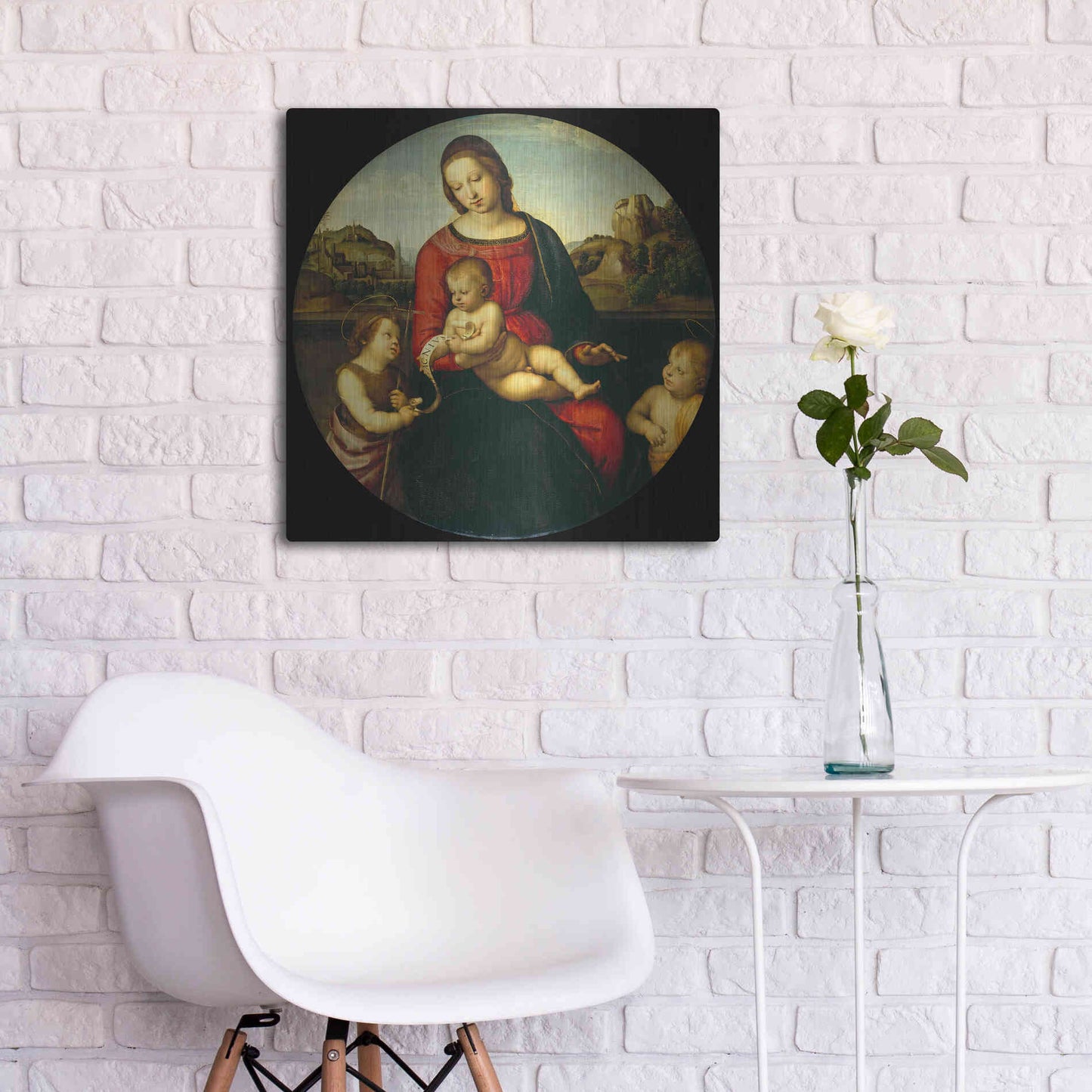 Luxe Metal Art 'Madonna with Child, St. John and a Child Saint' by Raphael, Metal Wall Art,24x24