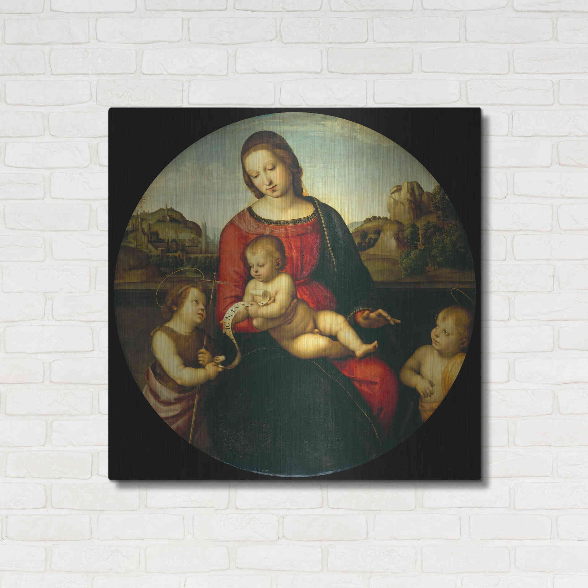 Luxe Metal Art 'Madonna with Child, St. John and a Child Saint' by Raphael, Metal Wall Art,36x36