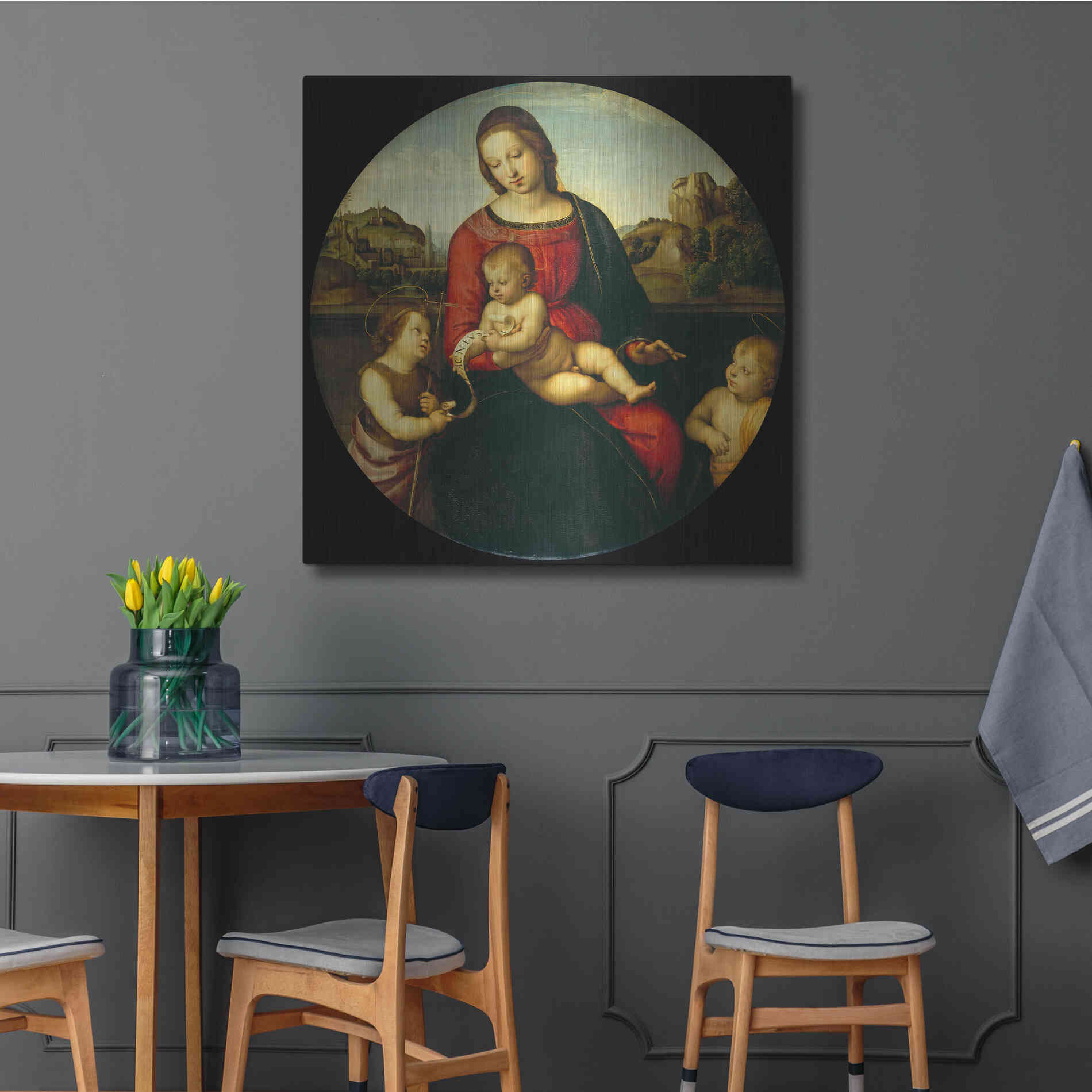 Luxe Metal Art 'Madonna with Child, St. John and a Child Saint' by Raphael, Metal Wall Art,36x36