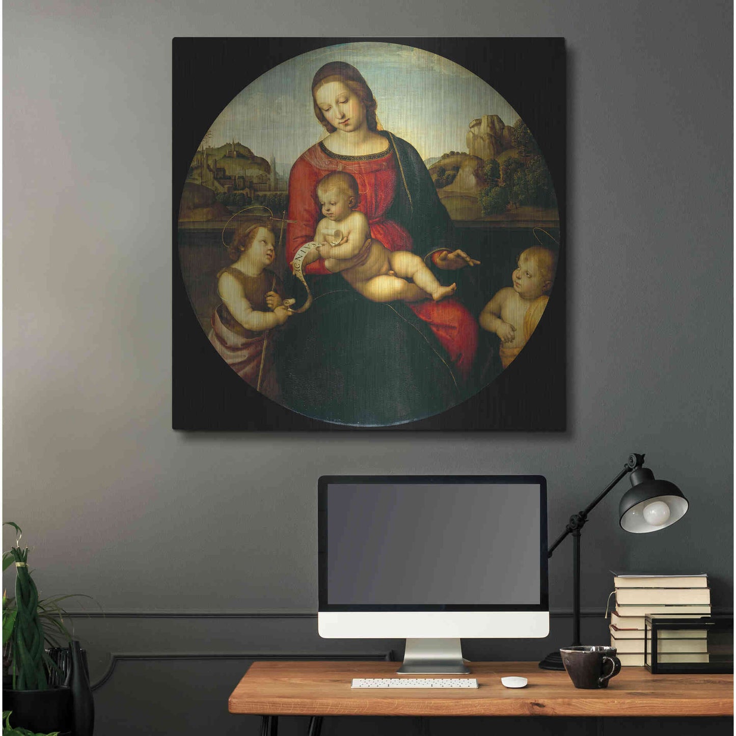 Luxe Metal Art 'Madonna with Child, St. John and a Child Saint' by Raphael, Metal Wall Art,36x36