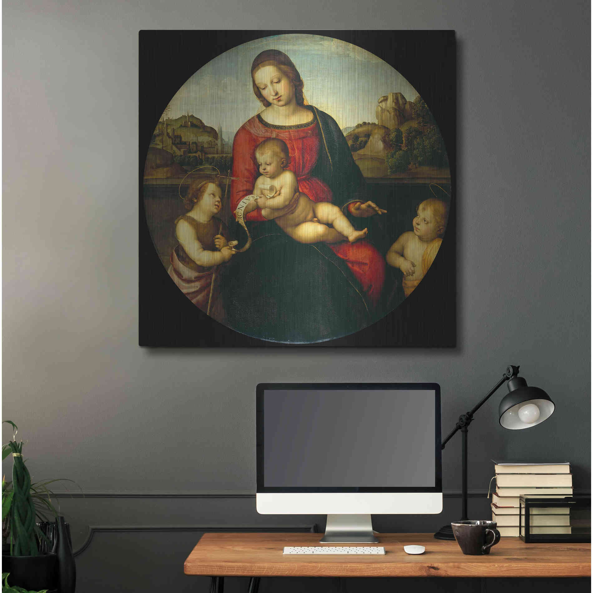 Luxe Metal Art 'Madonna with Child, St. John and a Child Saint' by Raphael, Metal Wall Art,36x36