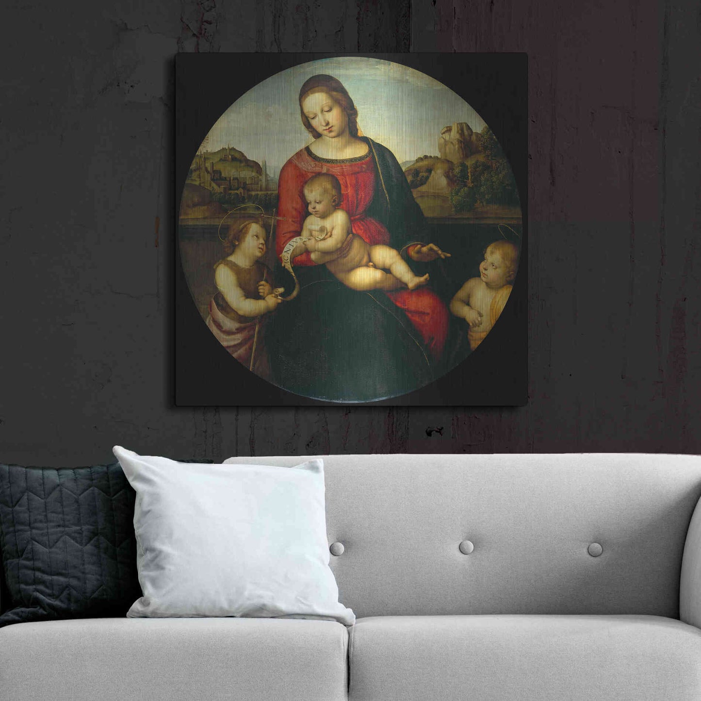 Luxe Metal Art 'Madonna with Child, St. John and a Child Saint' by Raphael, Metal Wall Art,36x36