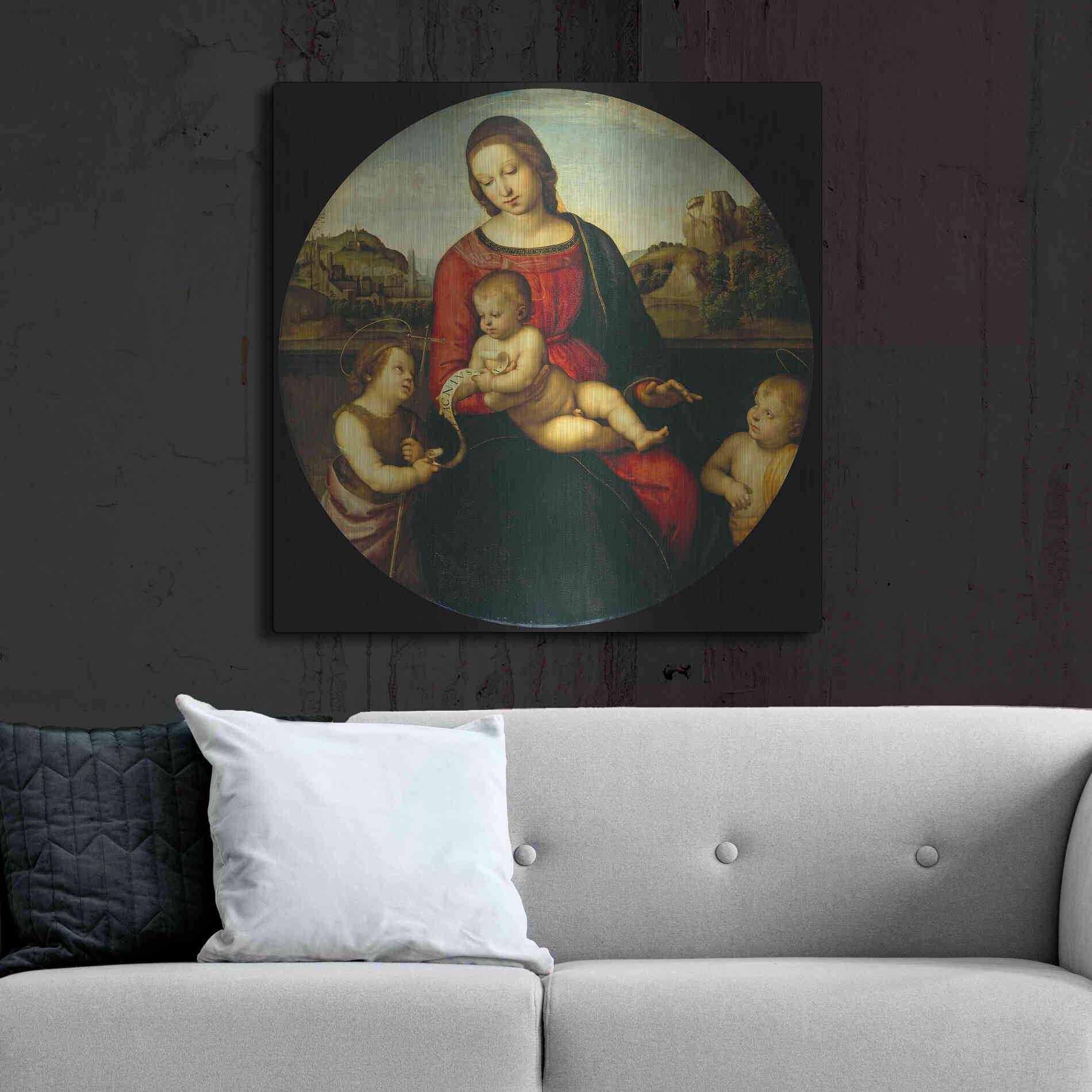 Luxe Metal Art 'Madonna with Child, St. John and a Child Saint' by Raphael, Metal Wall Art,36x36