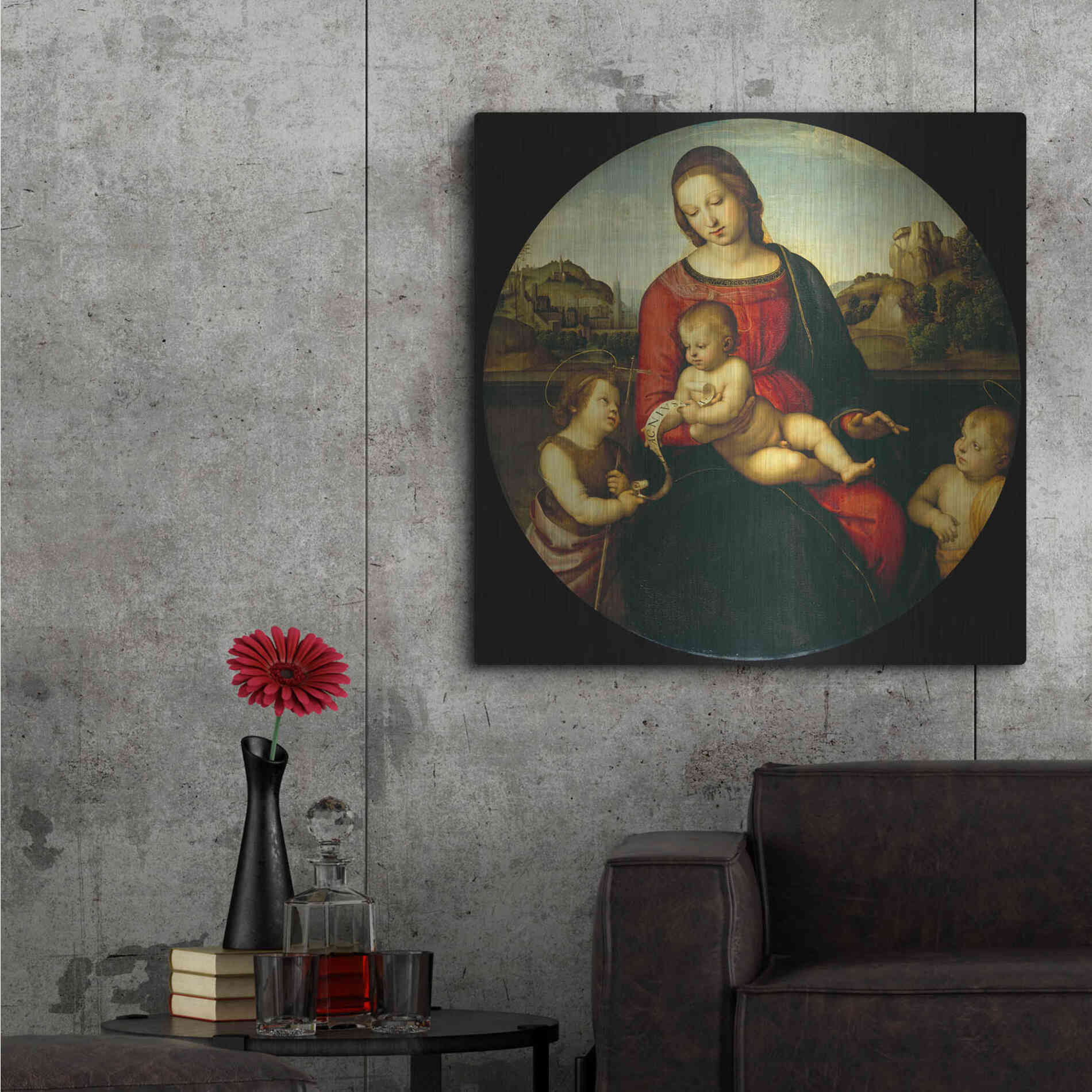 Luxe Metal Art 'Madonna with Child, St. John and a Child Saint' by Raphael, Metal Wall Art,36x36