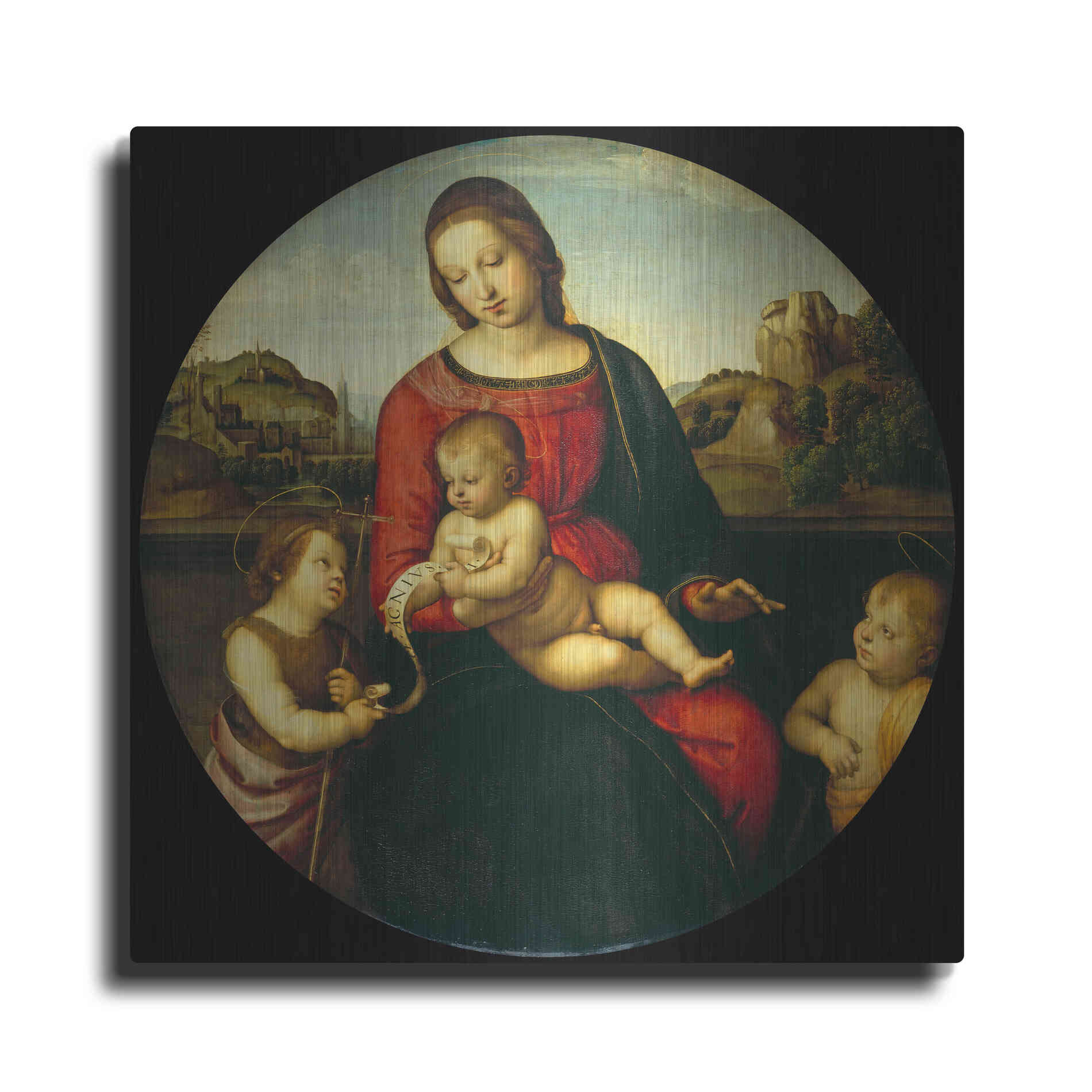 Luxe Metal Art 'Madonna with Child, St. John and a Child Saint' by Raphael, Metal Wall Art