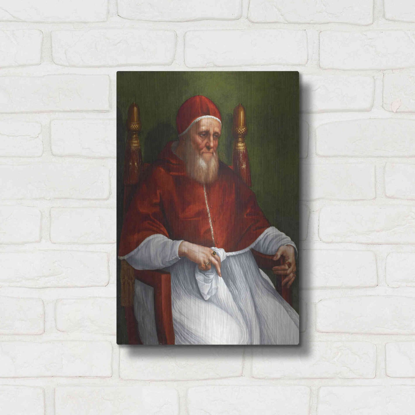 Luxe Metal Art 'Portrait of Pope Julius II' by Raphael, Metal Wall Art,12x16
