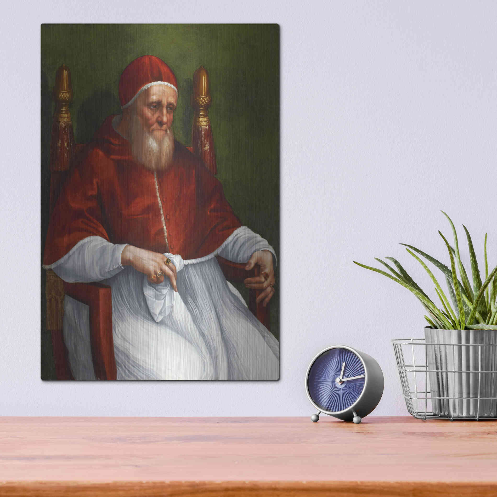 Luxe Metal Art 'Portrait of Pope Julius II' by Raphael, Metal Wall Art,12x16