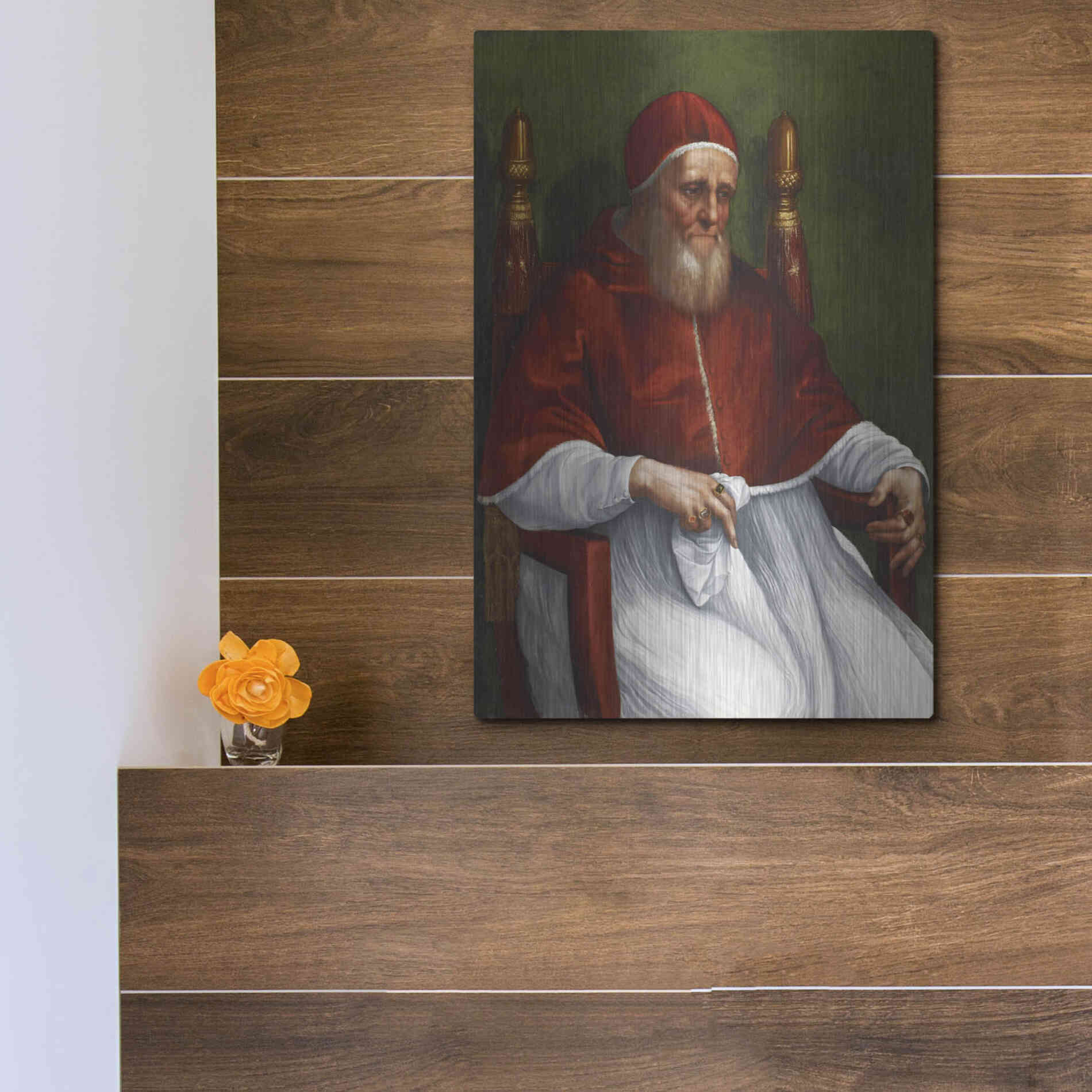Luxe Metal Art 'Portrait of Pope Julius II' by Raphael, Metal Wall Art,12x16