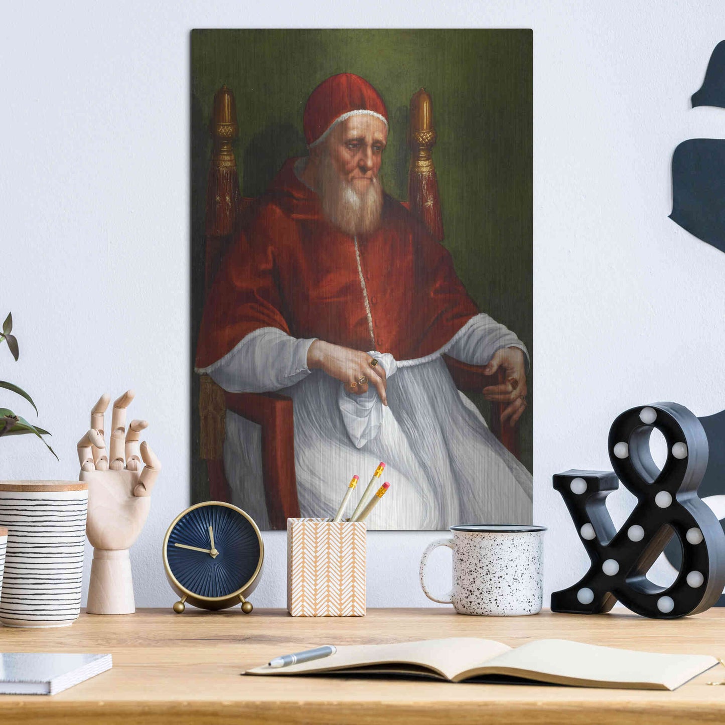 Luxe Metal Art 'Portrait of Pope Julius II' by Raphael, Metal Wall Art,12x16
