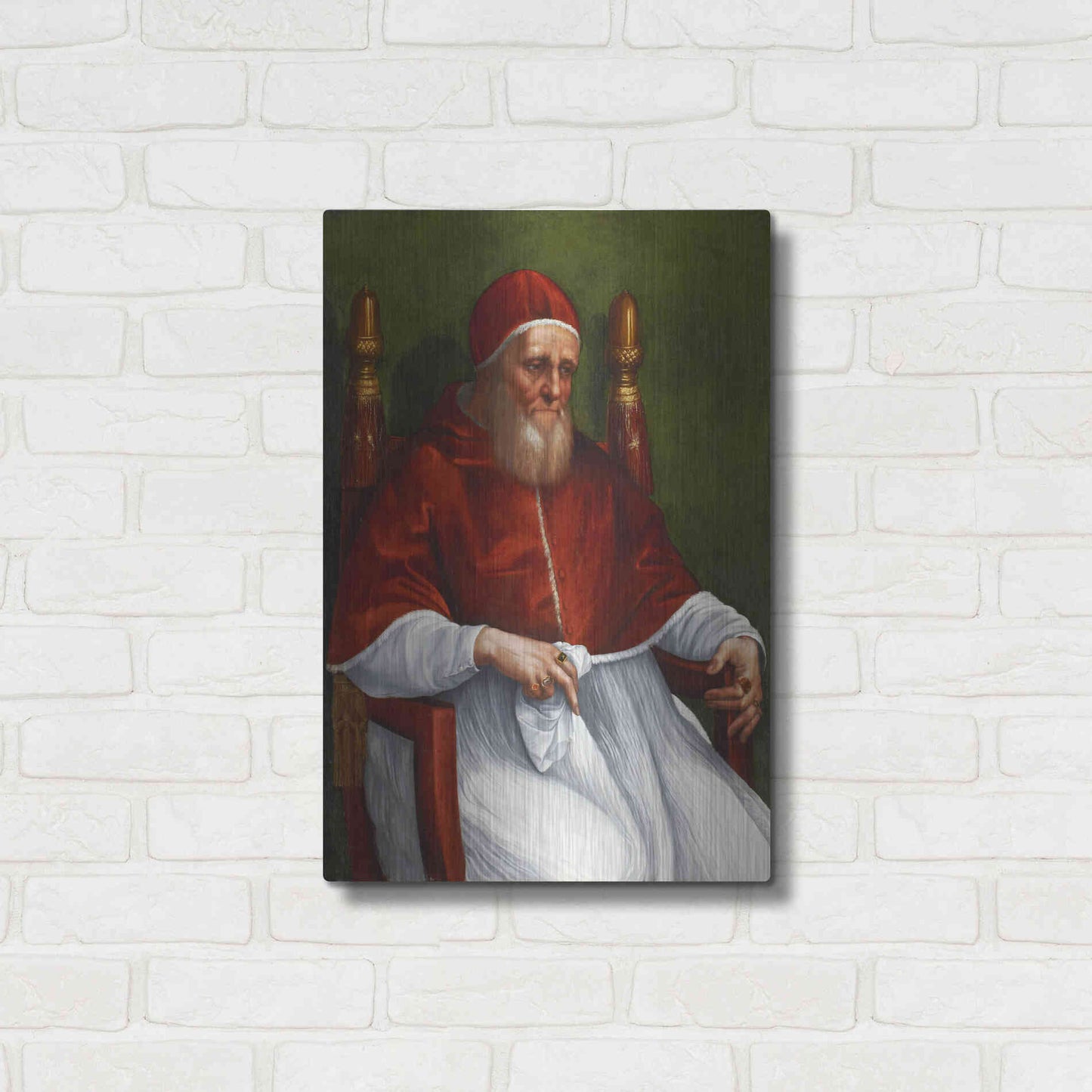 Luxe Metal Art 'Portrait of Pope Julius II' by Raphael, Metal Wall Art,16x24