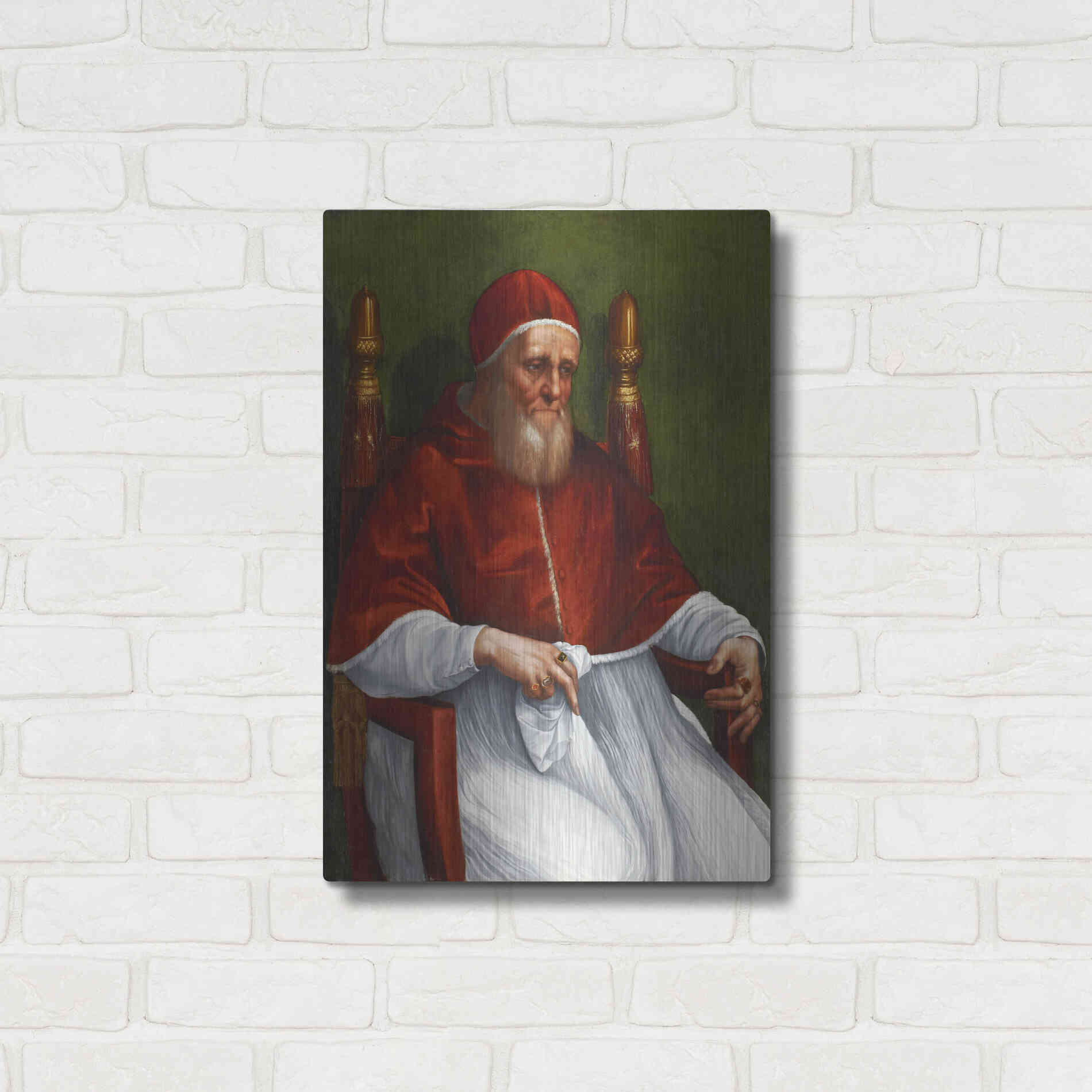 Luxe Metal Art 'Portrait of Pope Julius II' by Raphael, Metal Wall Art,16x24
