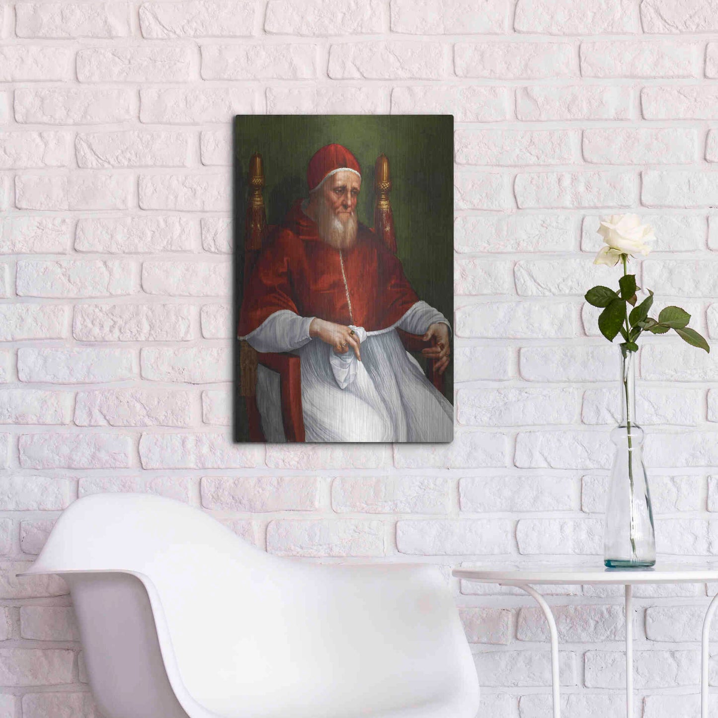 Luxe Metal Art 'Portrait of Pope Julius II' by Raphael, Metal Wall Art,16x24