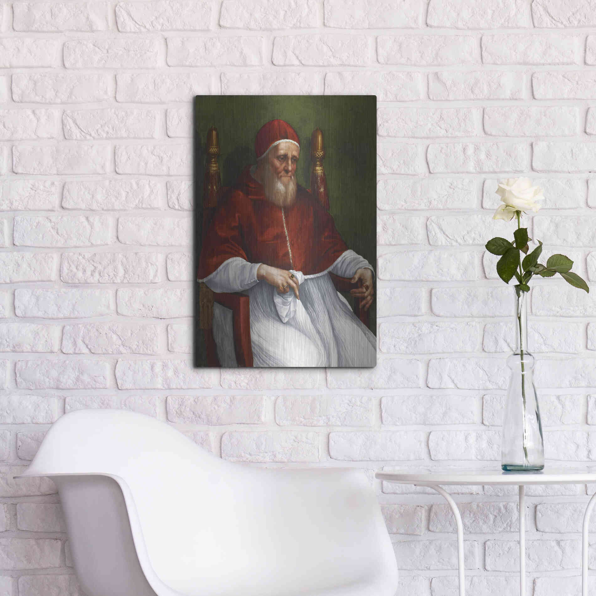 Luxe Metal Art 'Portrait of Pope Julius II' by Raphael, Metal Wall Art,16x24