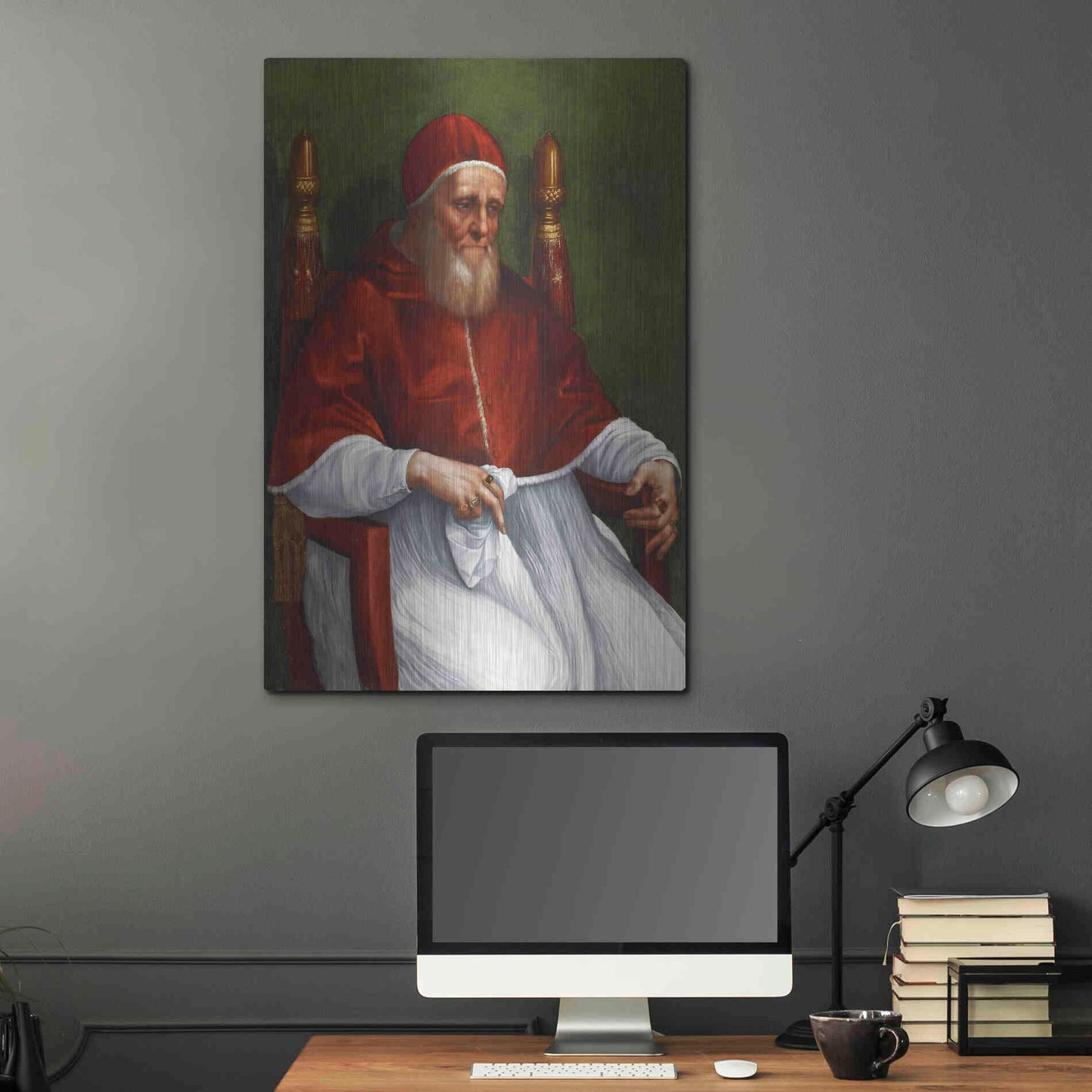 Luxe Metal Art 'Portrait of Pope Julius II' by Raphael, Metal Wall Art,24x36