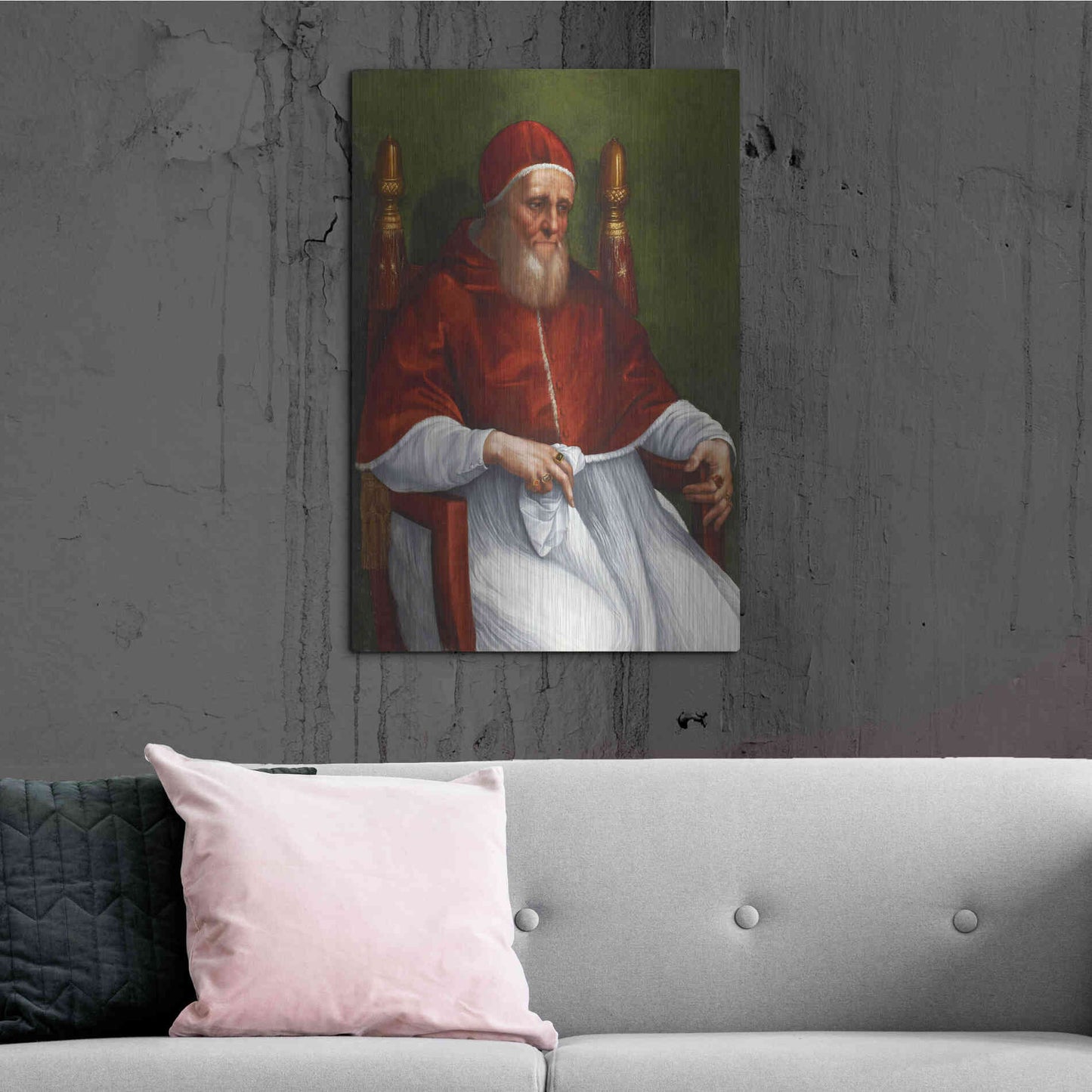 Luxe Metal Art 'Portrait of Pope Julius II' by Raphael, Metal Wall Art,24x36