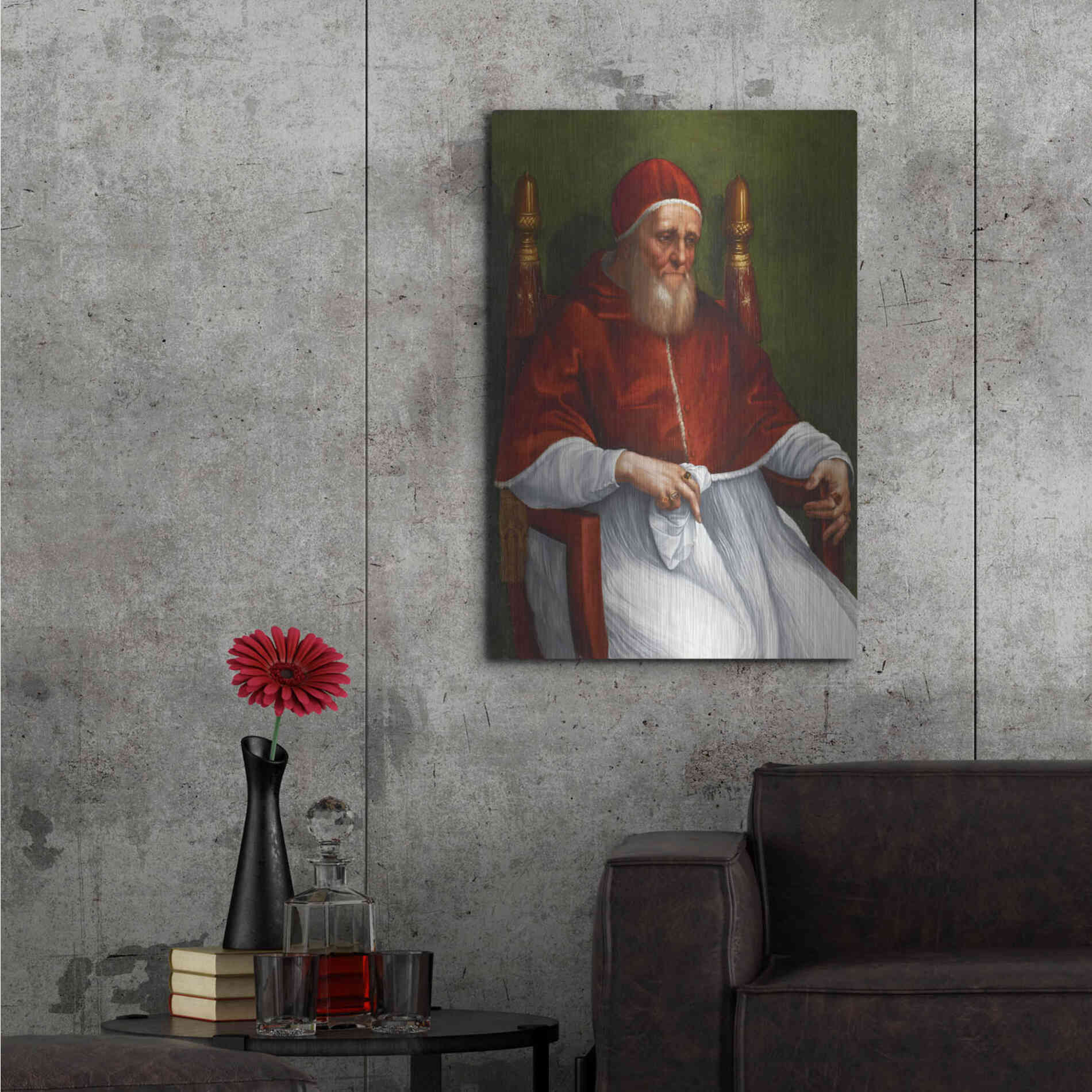 Luxe Metal Art 'Portrait of Pope Julius II' by Raphael, Metal Wall Art,24x36