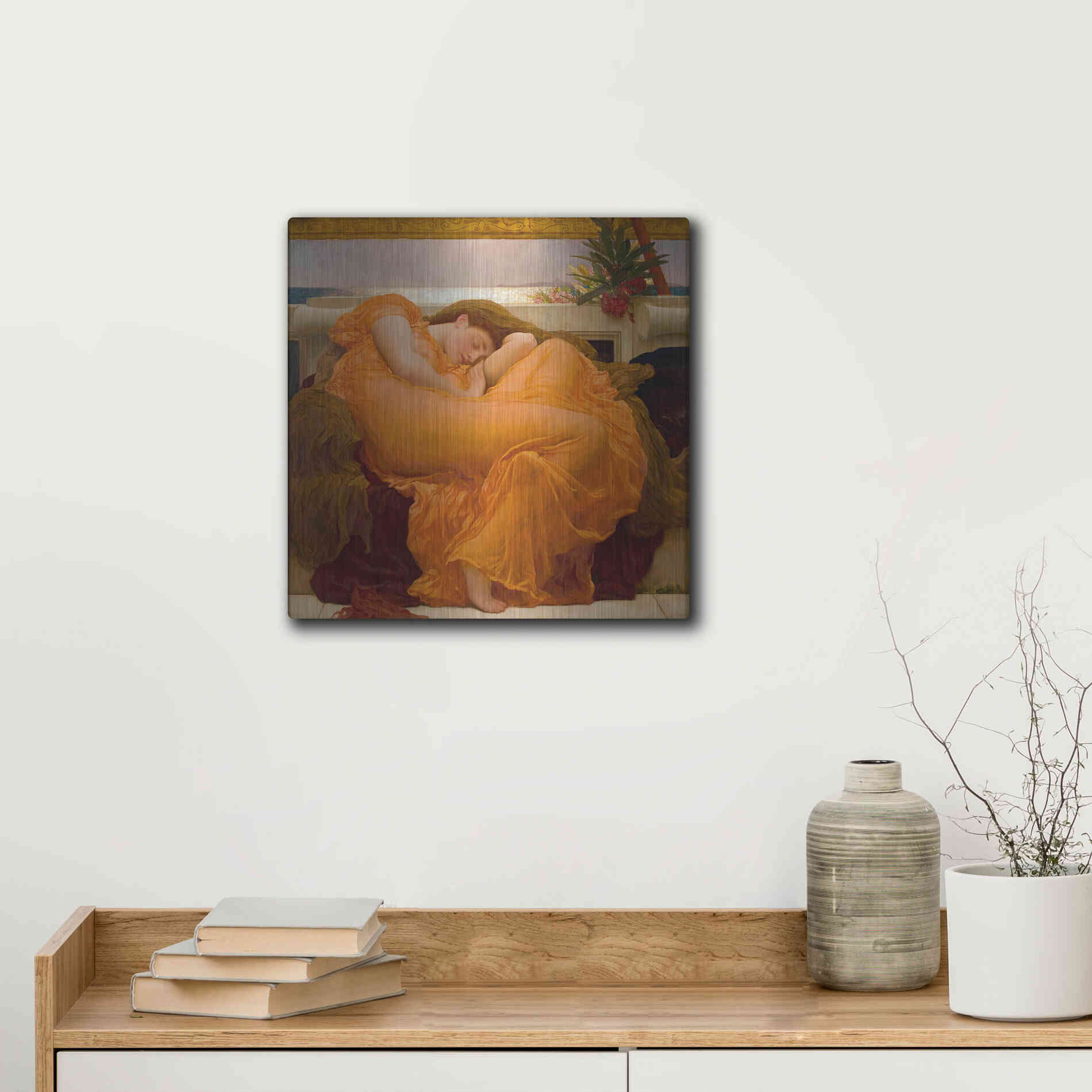 Luxe Metal Art 'Flaming June' by Sir Frederic Leighton, Metal Wall Art,12x12