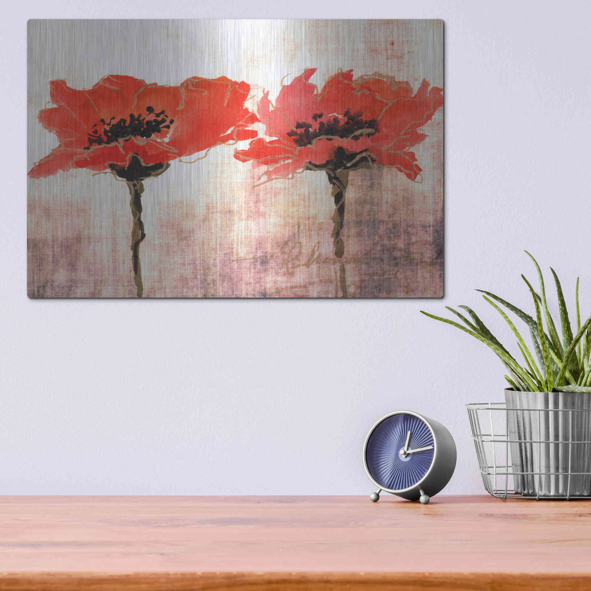 Luxe Metal Art 'Vivid Red Poppies V' by Leticia Herrera, Metal Wall Art,16x12