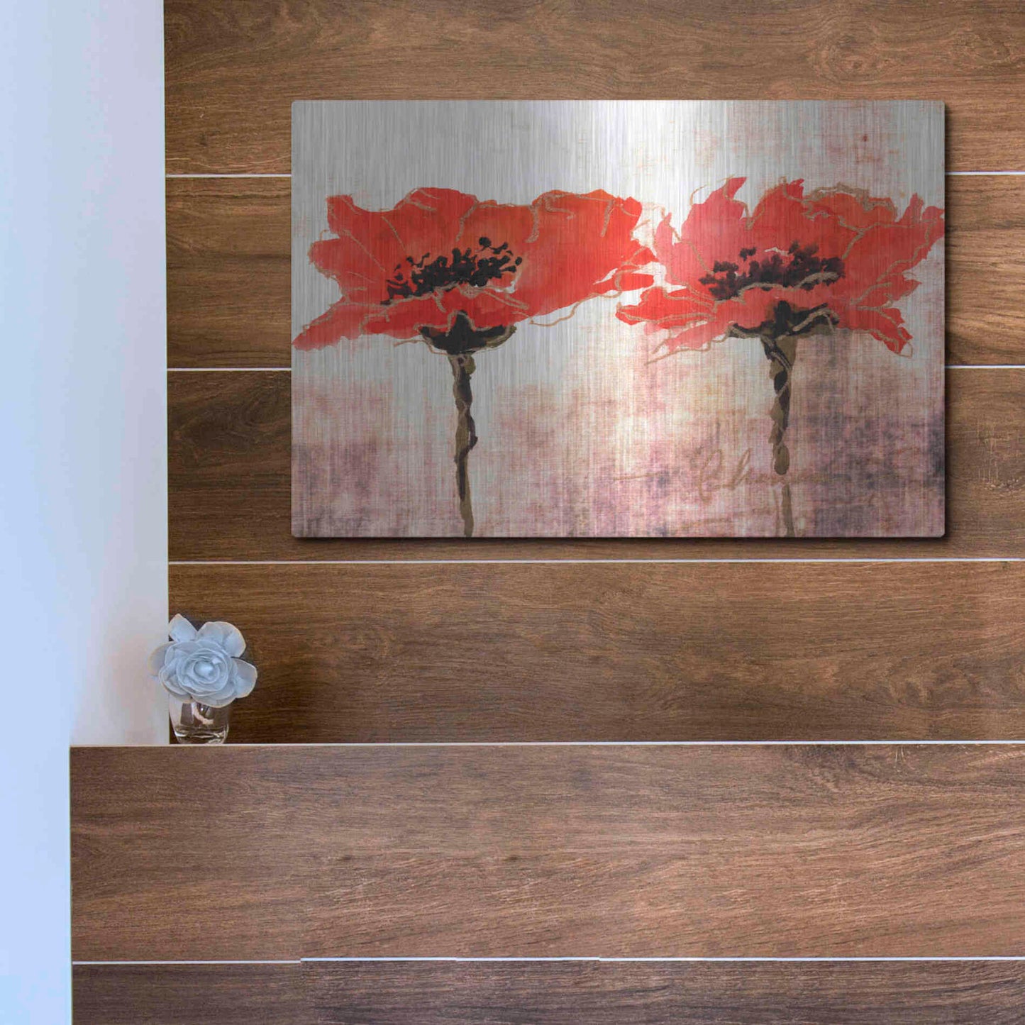 Luxe Metal Art 'Vivid Red Poppies V' by Leticia Herrera, Metal Wall Art,16x12