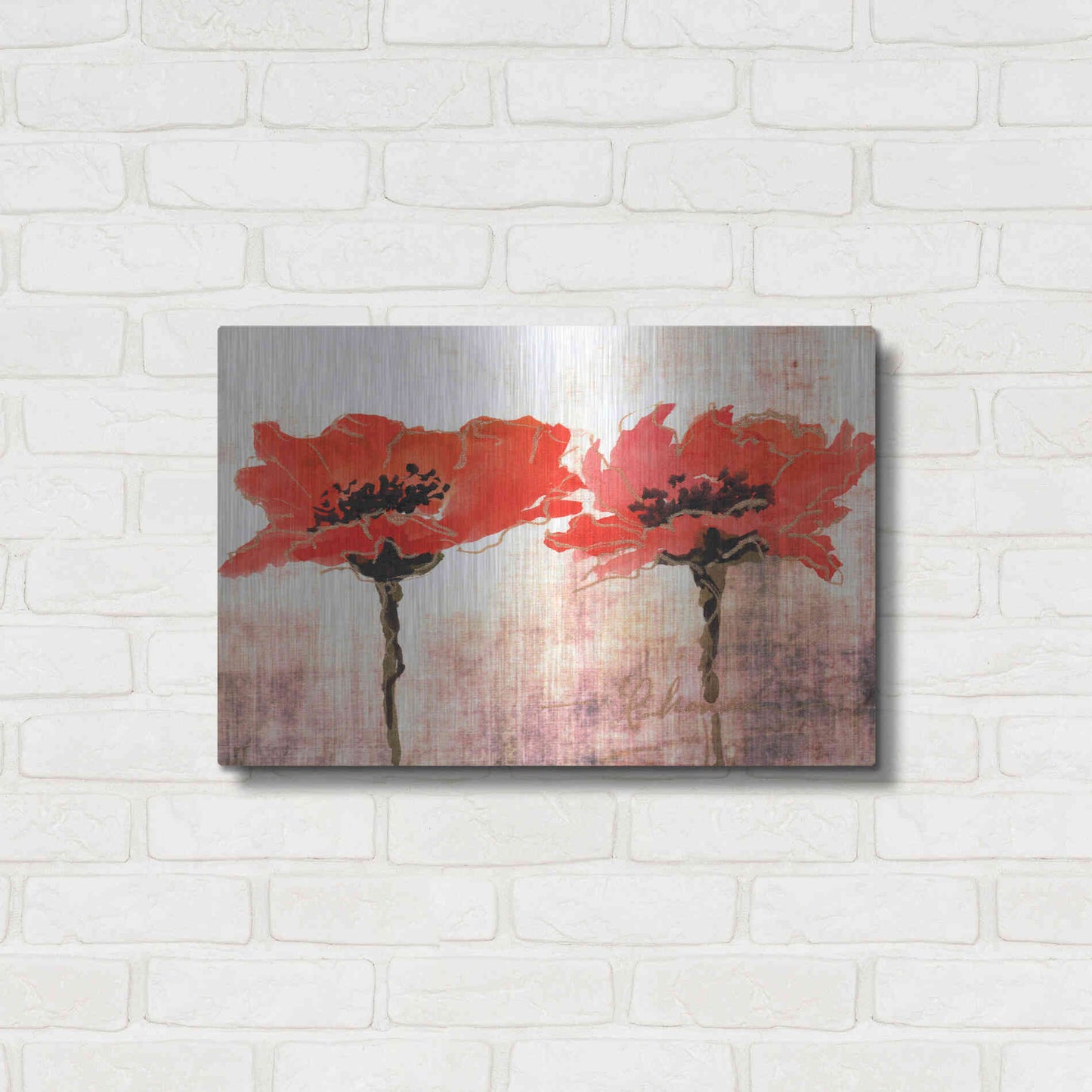 Luxe Metal Art 'Vivid Red Poppies V' by Leticia Herrera, Metal Wall Art,24x16