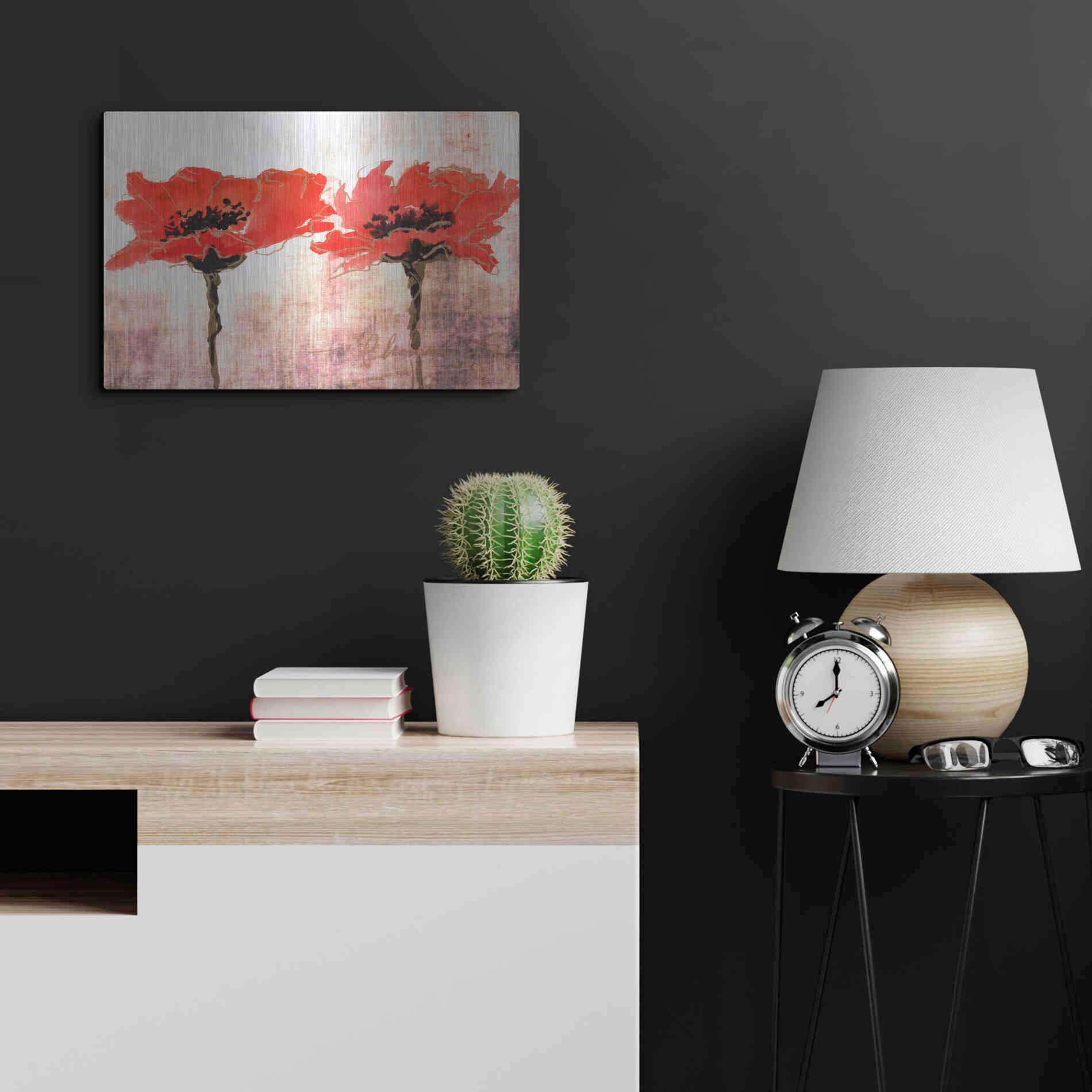 Luxe Metal Art 'Vivid Red Poppies V' by Leticia Herrera, Metal Wall Art,24x16