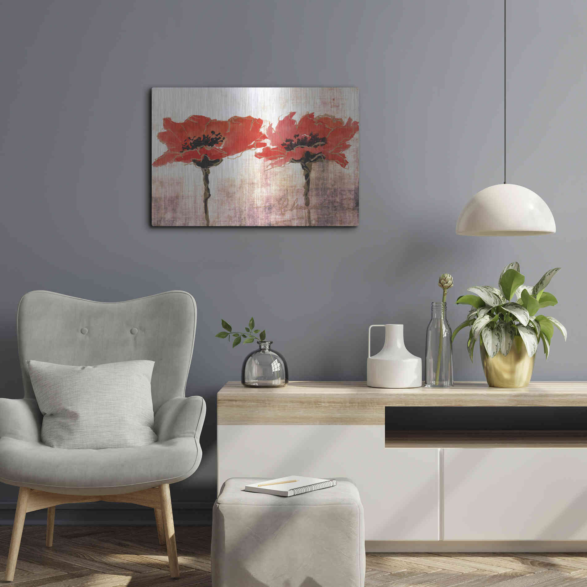 Luxe Metal Art 'Vivid Red Poppies V' by Leticia Herrera, Metal Wall Art,24x16