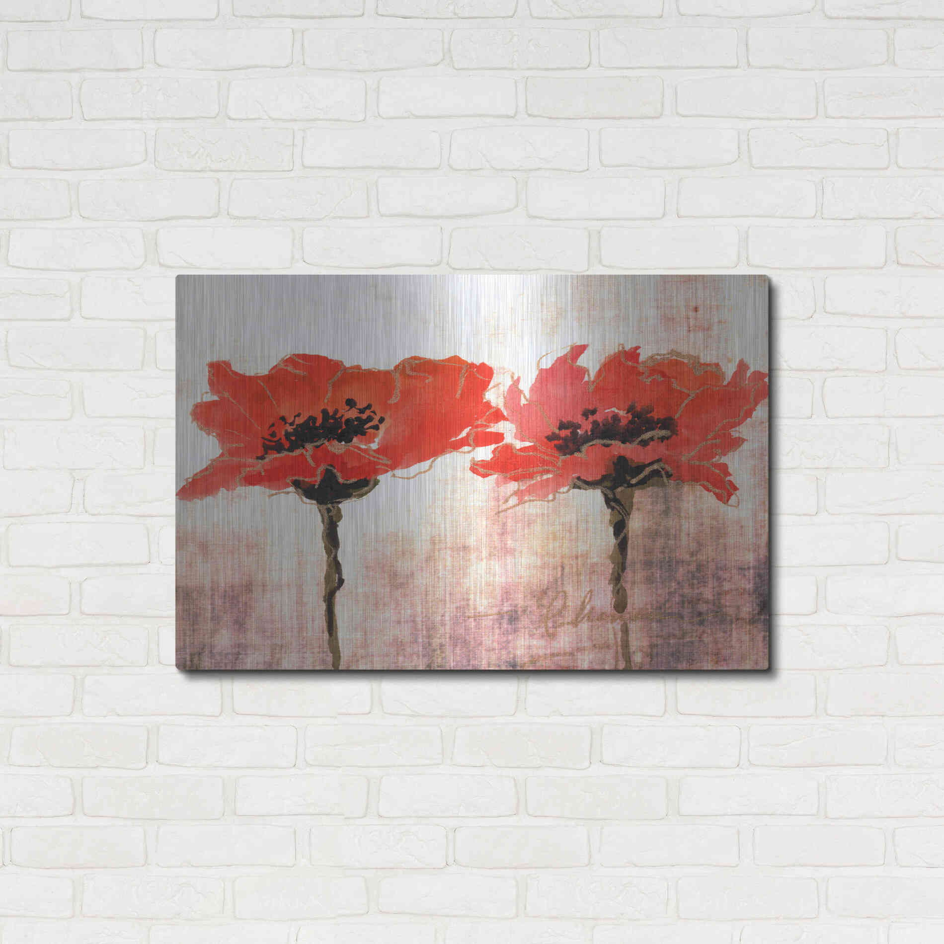 Luxe Metal Art 'Vivid Red Poppies V' by Leticia Herrera, Metal Wall Art,36x24