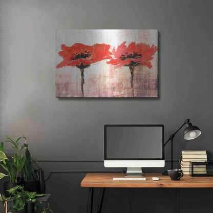 Luxe Metal Art 'Vivid Red Poppies V' by Leticia Herrera, Metal Wall Art,36x24