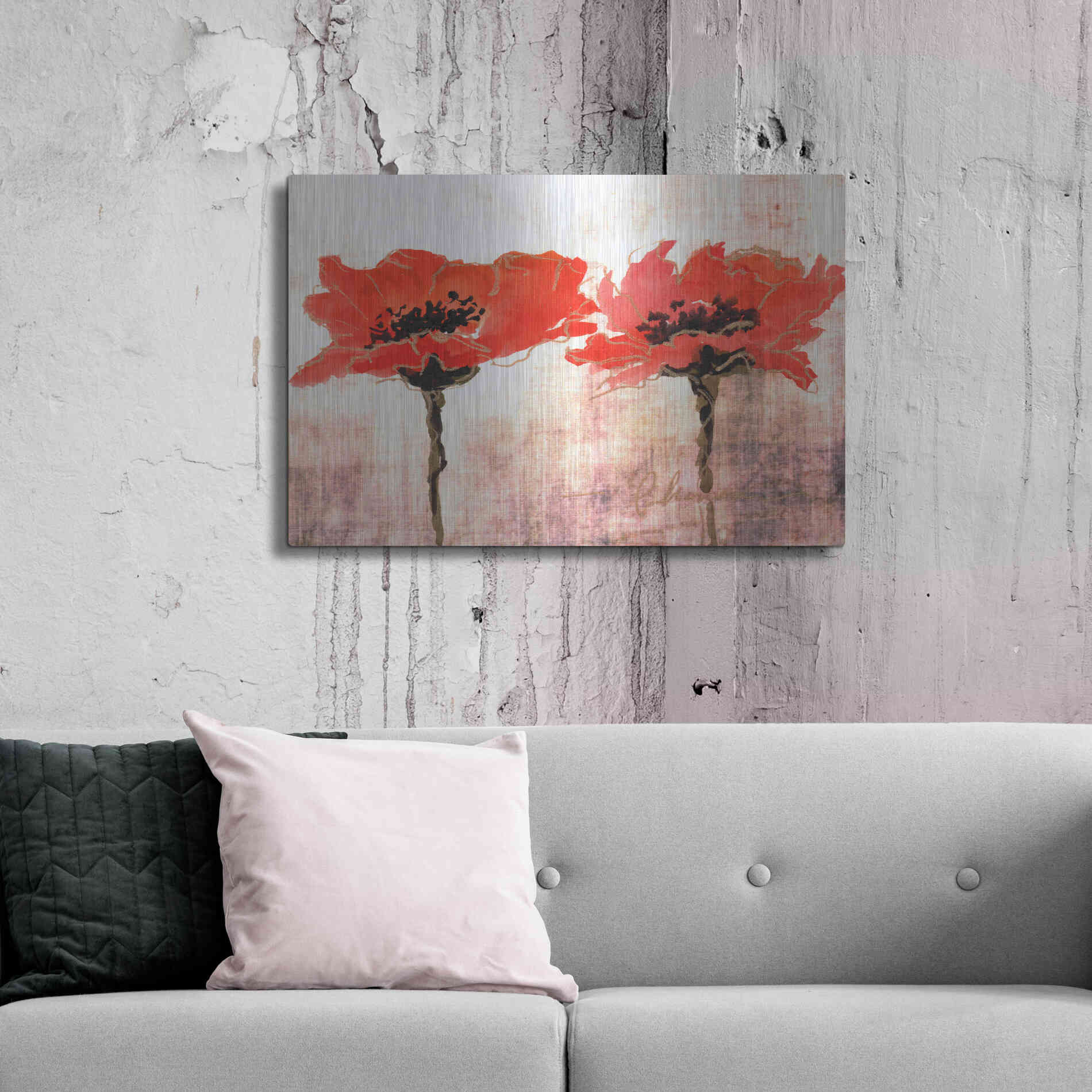 Luxe Metal Art 'Vivid Red Poppies V' by Leticia Herrera, Metal Wall Art,36x24