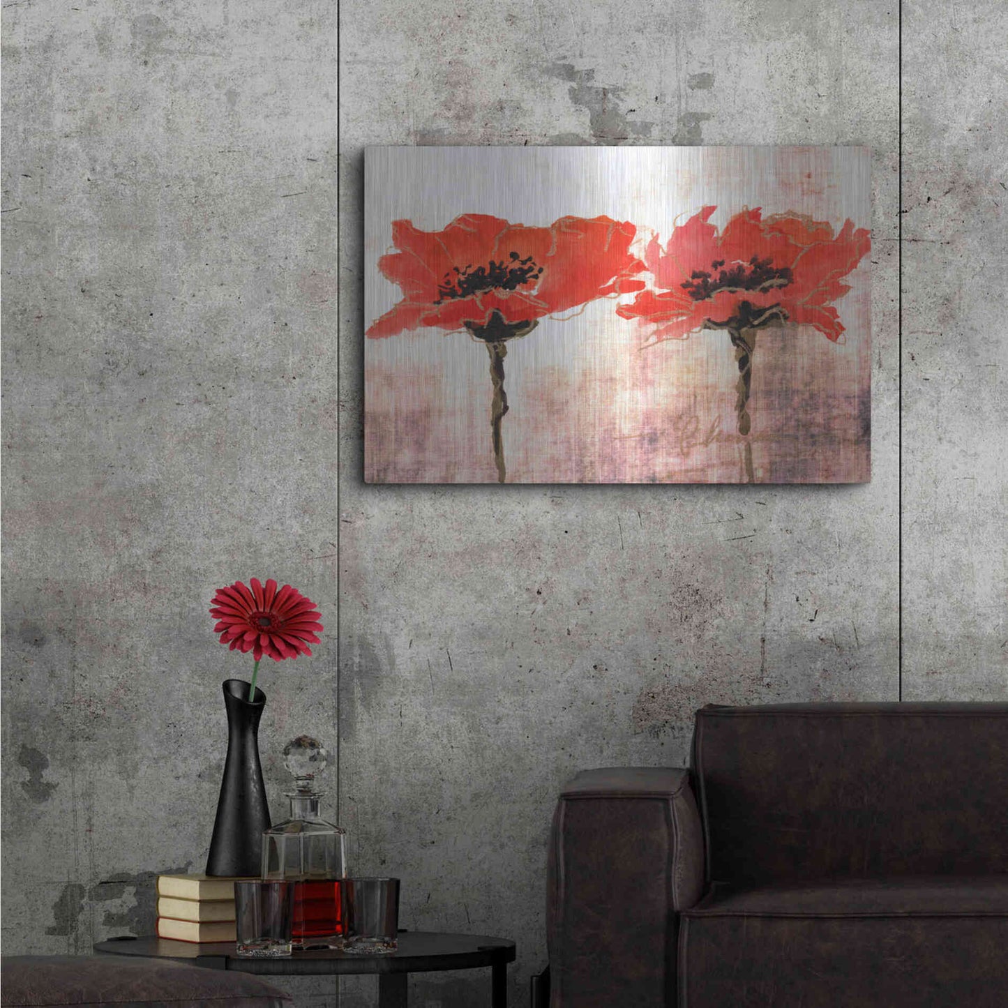 Luxe Metal Art 'Vivid Red Poppies V' by Leticia Herrera, Metal Wall Art,36x24