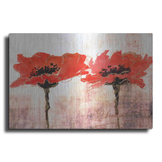 Luxe Metal Art 'Vivid Red Poppies V' by Leticia Herrera, Metal Wall Art