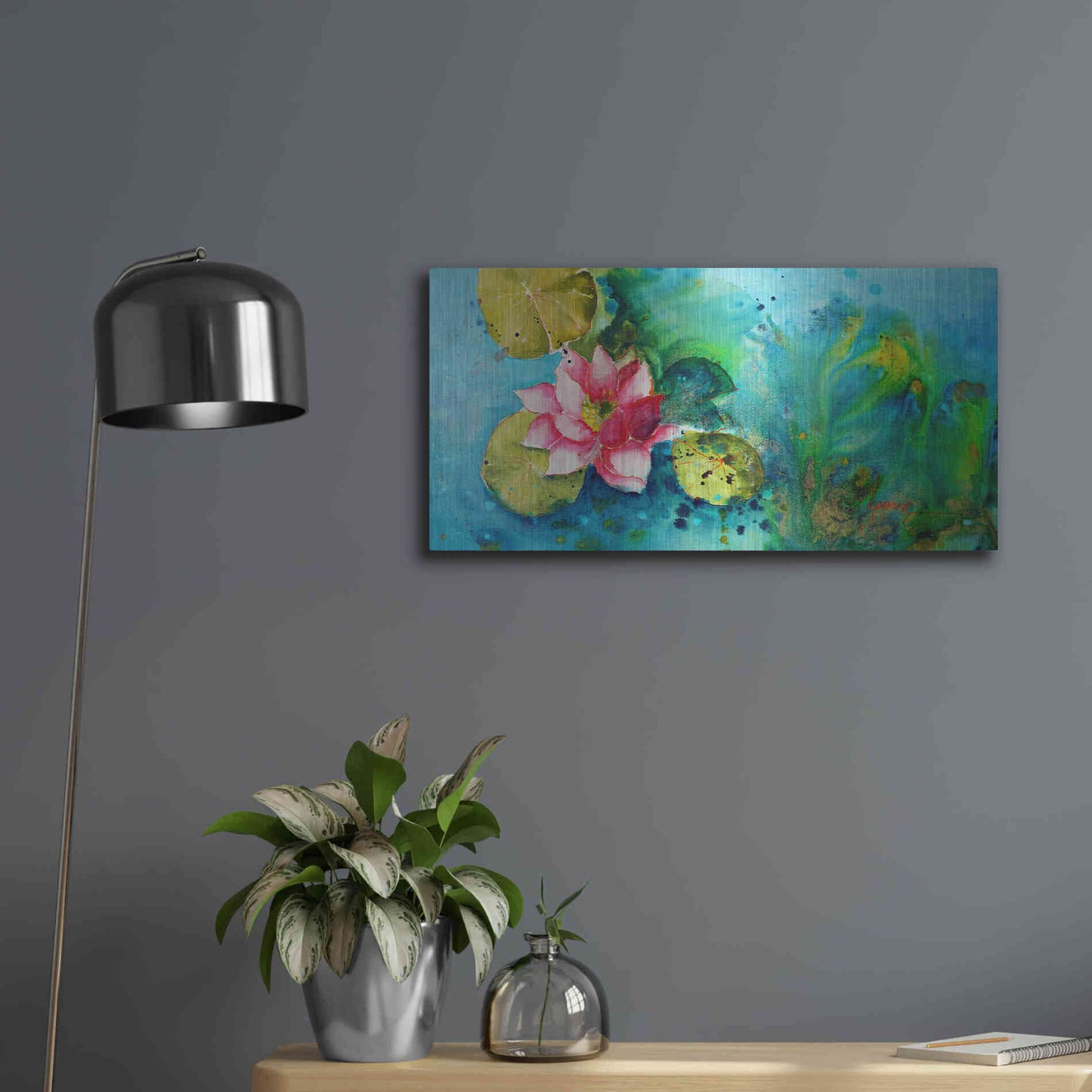 Luxe Metal Art 'Horizontal Flores VI' by Leticia Herrera, Metal Wall Art,24x12