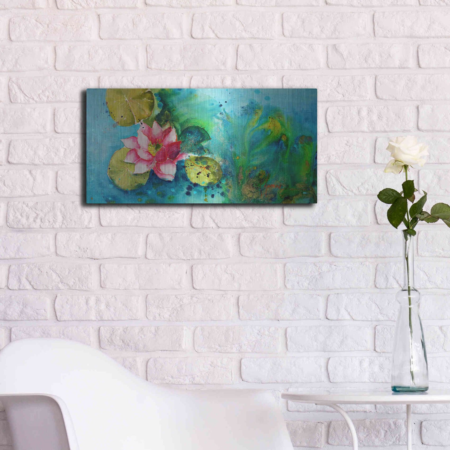 Luxe Metal Art 'Horizontal Flores VI' by Leticia Herrera, Metal Wall Art,24x12