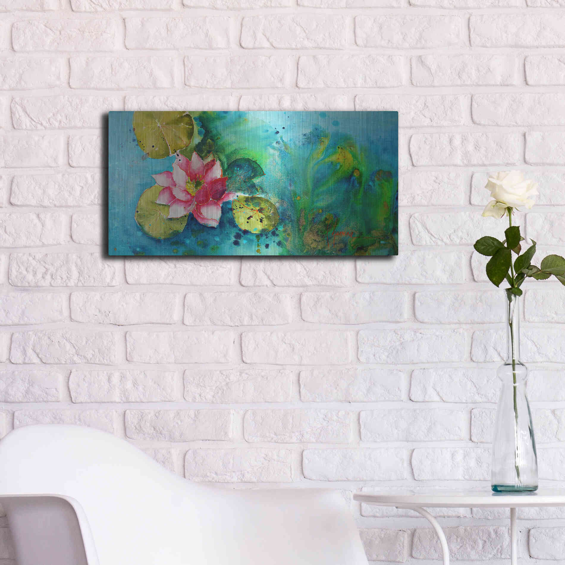 Luxe Metal Art 'Horizontal Flores VI' by Leticia Herrera, Metal Wall Art,24x12