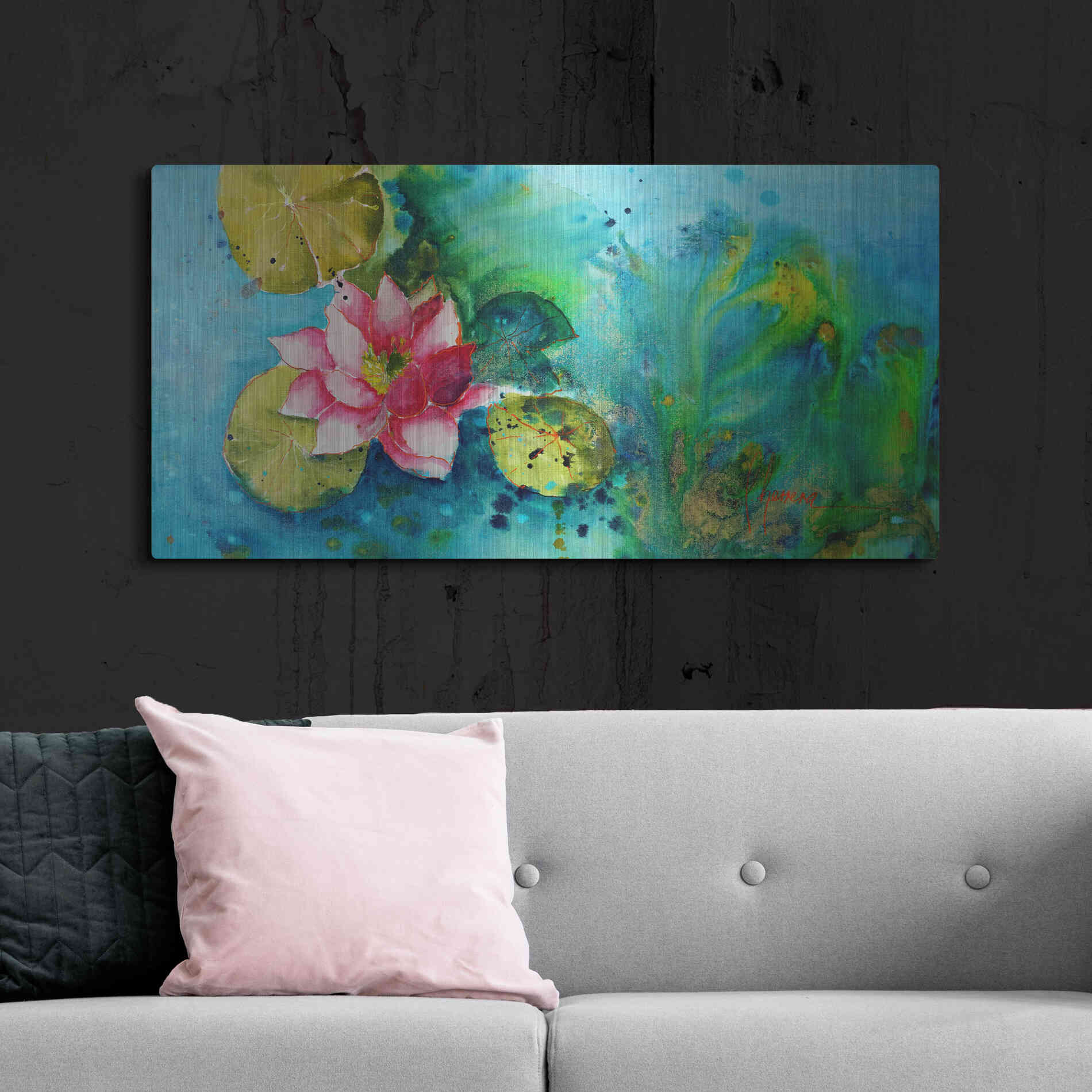Luxe Metal Art 'Horizontal Flores VI' by Leticia Herrera, Metal Wall Art,48x24