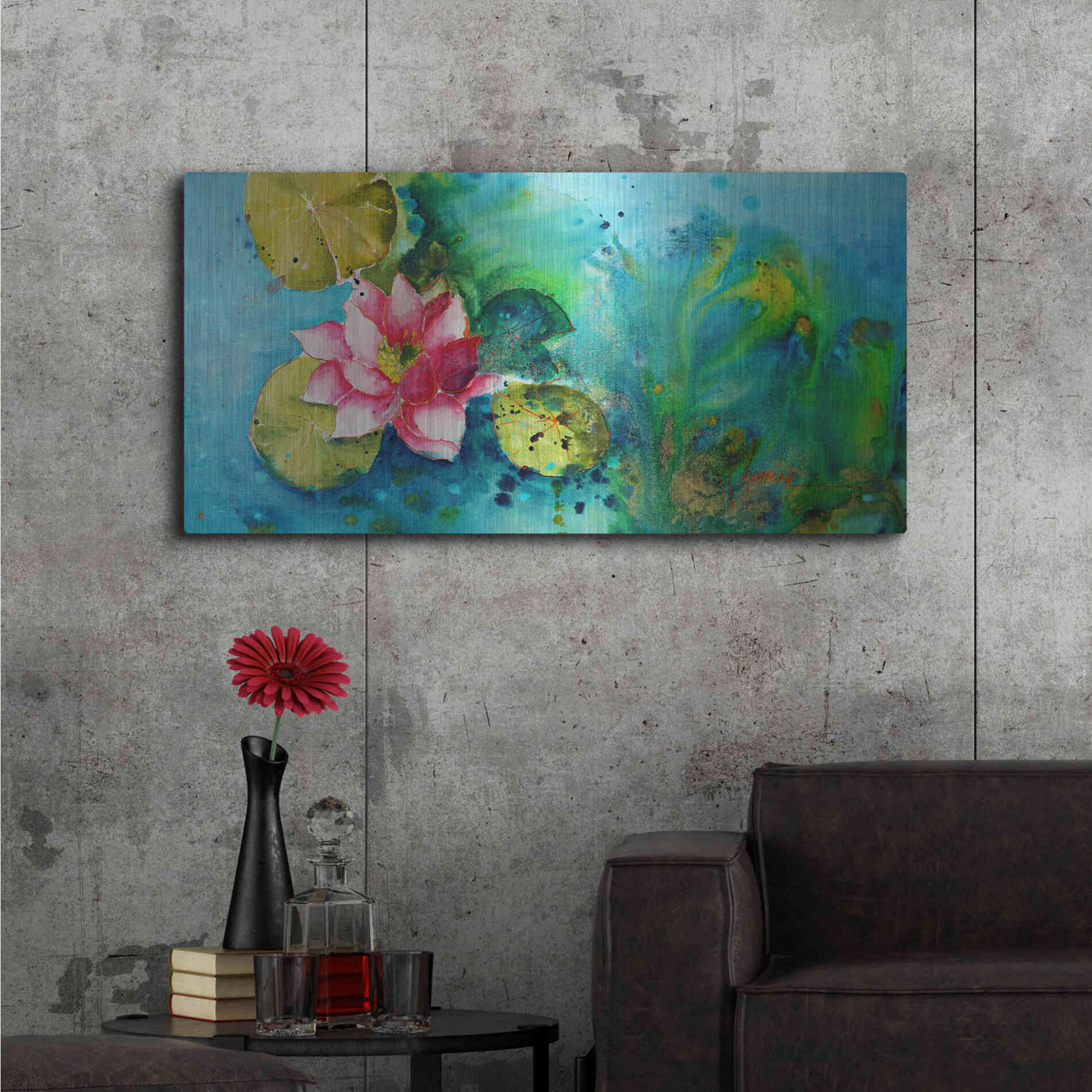 Luxe Metal Art 'Horizontal Flores VI' by Leticia Herrera, Metal Wall Art,48x24