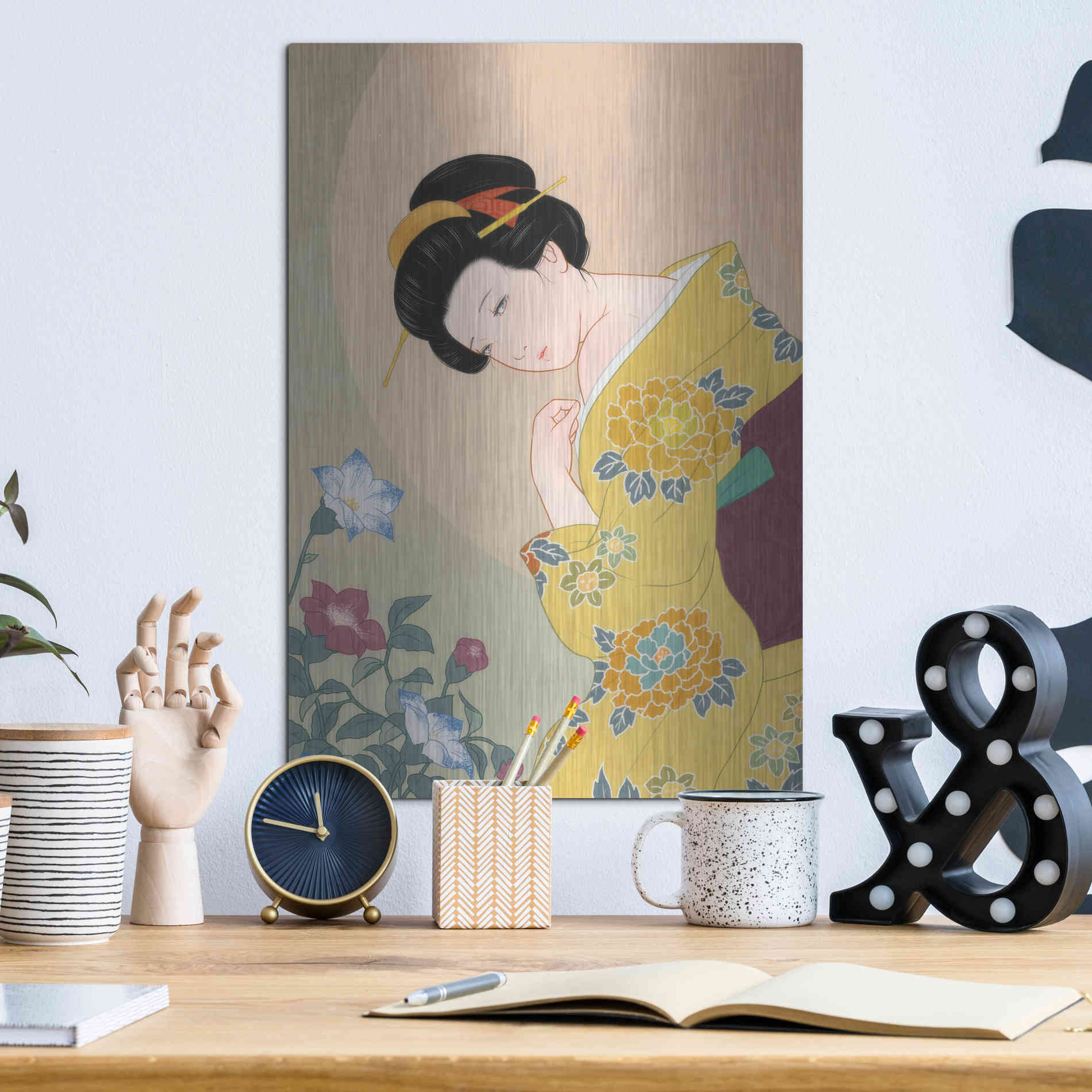 Luxe Metal Art 'Kikyou' by Sai Tamiya, Metal Wall Art,12x16