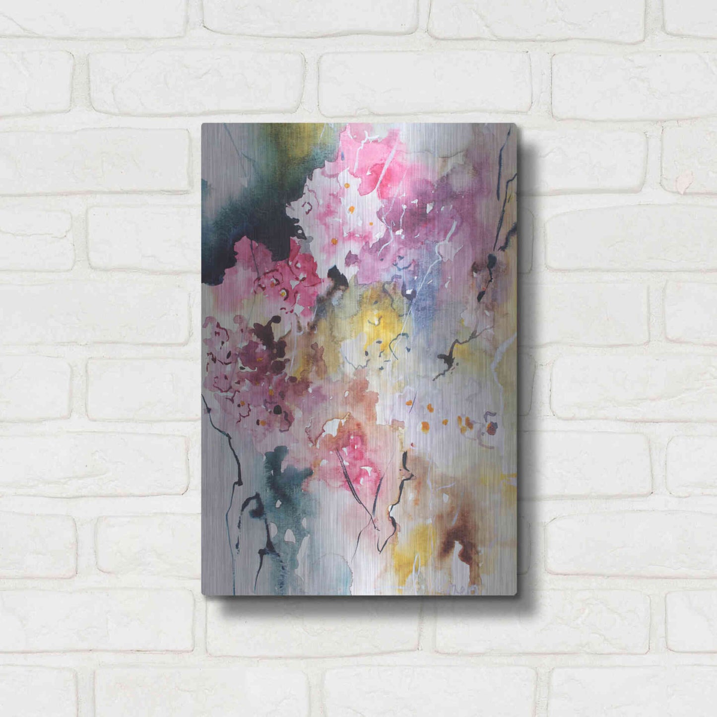 Luxe Metal Art 'Blooms Aquas III' by Leticia Herrera, Metal Wall Art,12x16