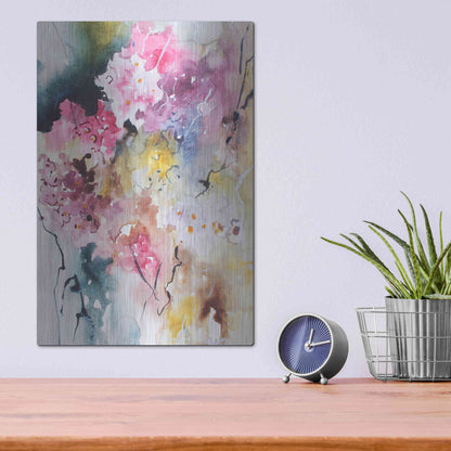 Luxe Metal Art 'Blooms Aquas III' by Leticia Herrera, Metal Wall Art,12x16